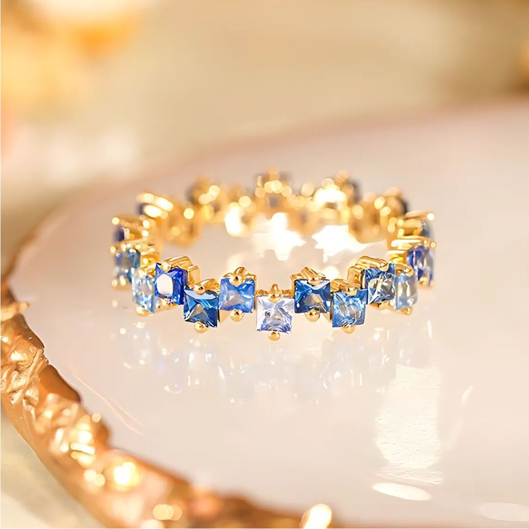 Multi Stone Eternity Stacking Rings for Women - 14K Gold Plated Wedding Band Set, Stackable Rings for Anniversary, Birthday Gift (Style A0035) | Perfect for Layering, Everyday Wear & Special Occasions