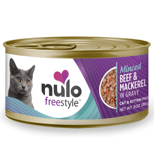 Nulo Freestyle Minced Beef & Mackerel Recipe Grain-Free Canned Cat Food - High Protein Wet Cat Food for Adult & Senior Cats, 3oz (Pack of 12) - Perfect for Picky Eaters & Mealtime Enrichment