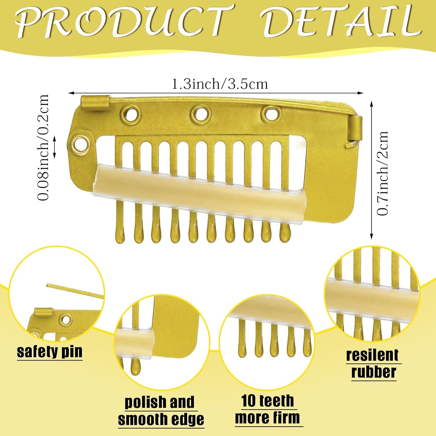 ADRONISH 4-Piece Strong Grip Wig Clips with Safety Pins - 10 Teeth Dupatta Hair Extension Clips for Women (Gold & Black) - Perfect for Securing Wigs, Dupattas, and Hair Extensions for Daily Wear or Special Occasions