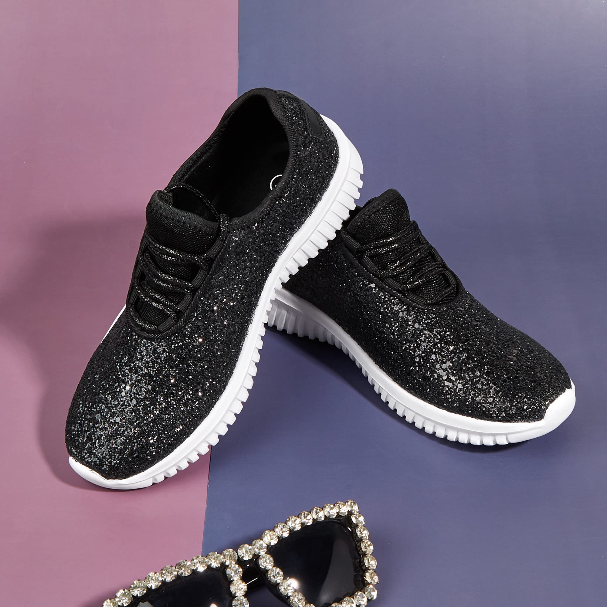 K KIP WOK Women's Fashion Glitter Slip-On Sneakers - Lightweight Running Tennis Walking Shoes for Women | Perfect for Casual Wear, Gym Workouts & Daily Activities