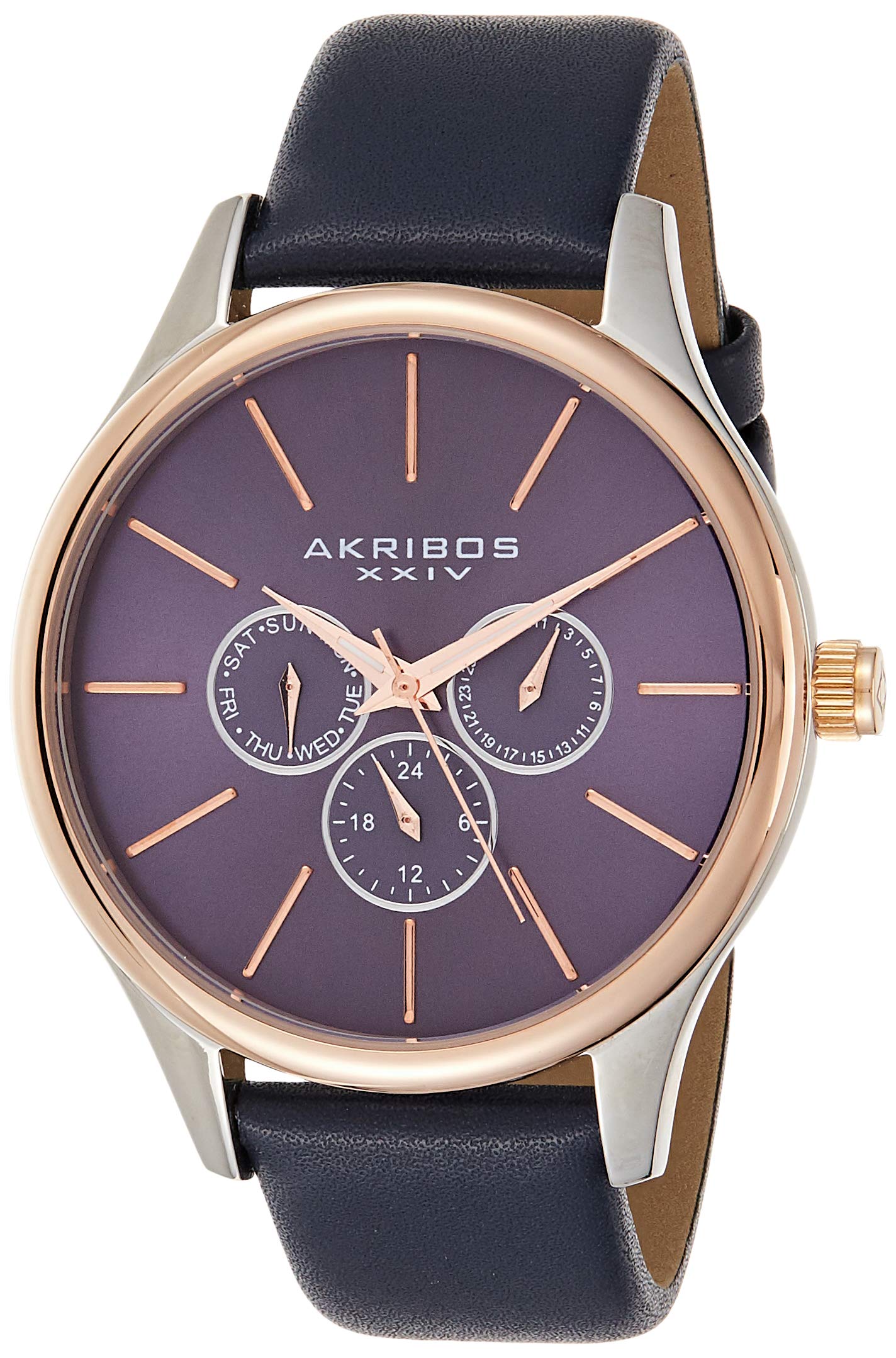 Akribos Men's Chronograph Watch with 3 Sub-Dials & Genuine Leather Strap - AK870 - Perfect for Business, Casual Wear & Gift Giving