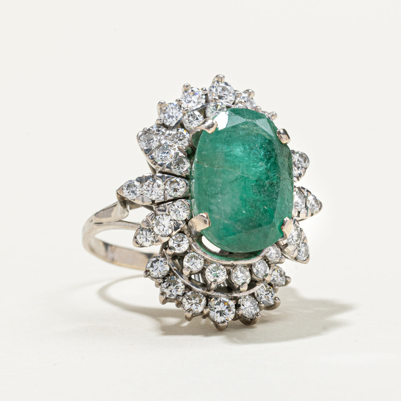 7.24ct Oval Cut Emerald & 1.66ctw Diamond Cocktail Ring - Size 7.25 | Elegant Jewelry for Weddings, Parties & Special Occasions