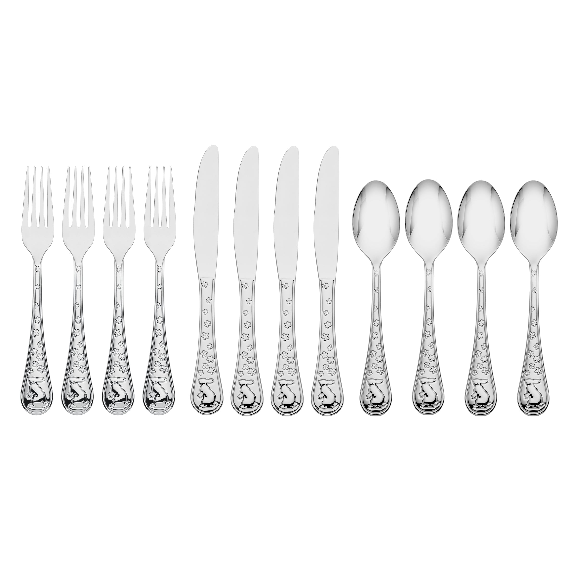 Bunny Hop 12-Piece Flatware Set - Stainless Steel Silverware for Everyday Dining, Kitchen & Entertaining | Perfect for Home, Restaurant & Gift Giving