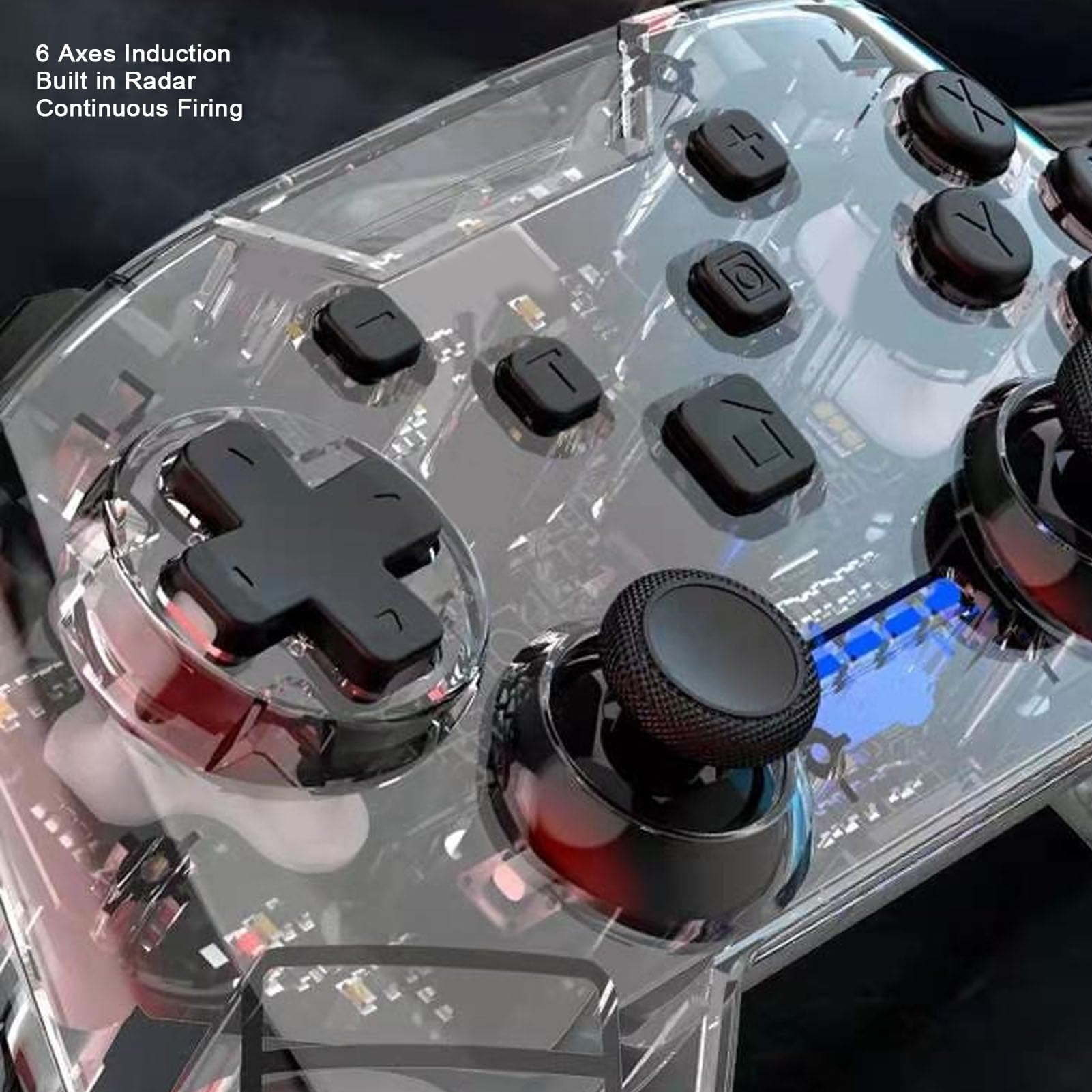 Gugxiom Wireless Gaming Controller with Vibration & RGB Lighting - Compatible with PC & Mobile Phones (Transparent Black) - Perfect for PC Gaming, Mobile Gaming & Streaming