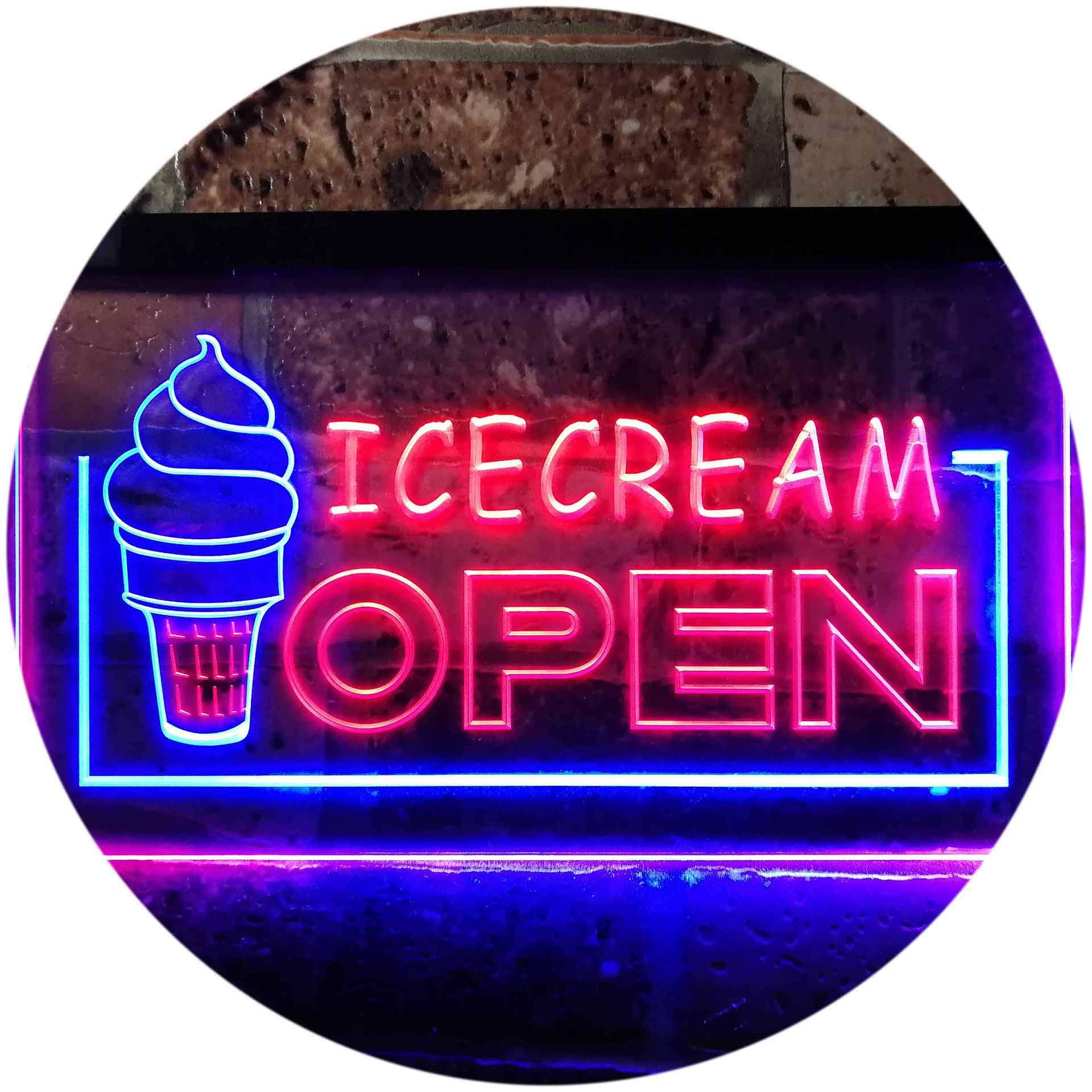 ADVPRO Dual Color LED Neon Sign - Blue & Red Ice Cream Shop Open Sign (24