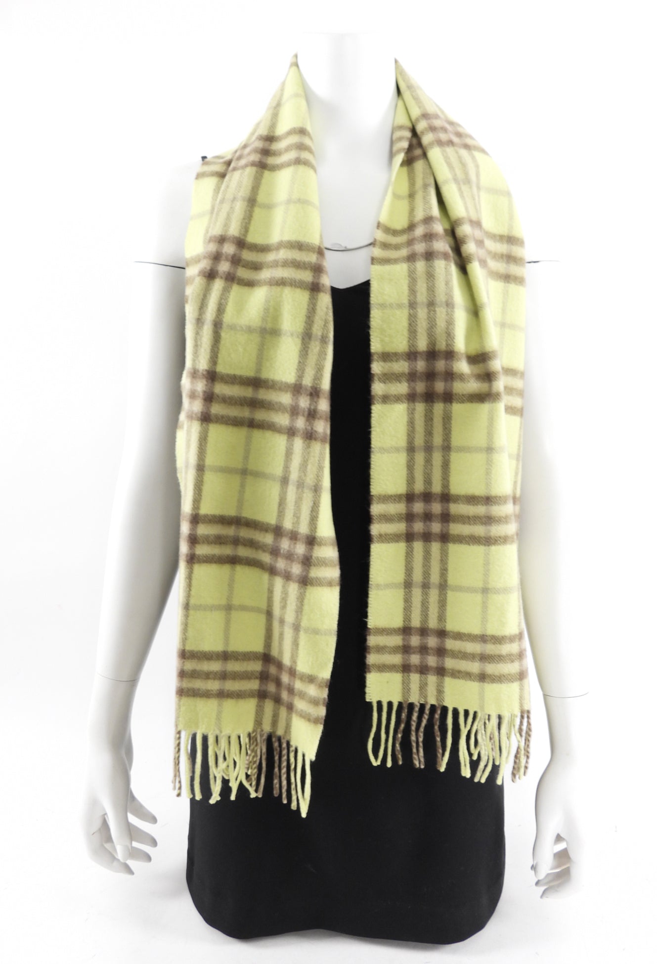 Burberry Lime Yellow & Beige Check Cashmere Scarf - Luxury Winter Accessory for Women & Men - Perfect for Cold Weather, Office & Formal Occasions
