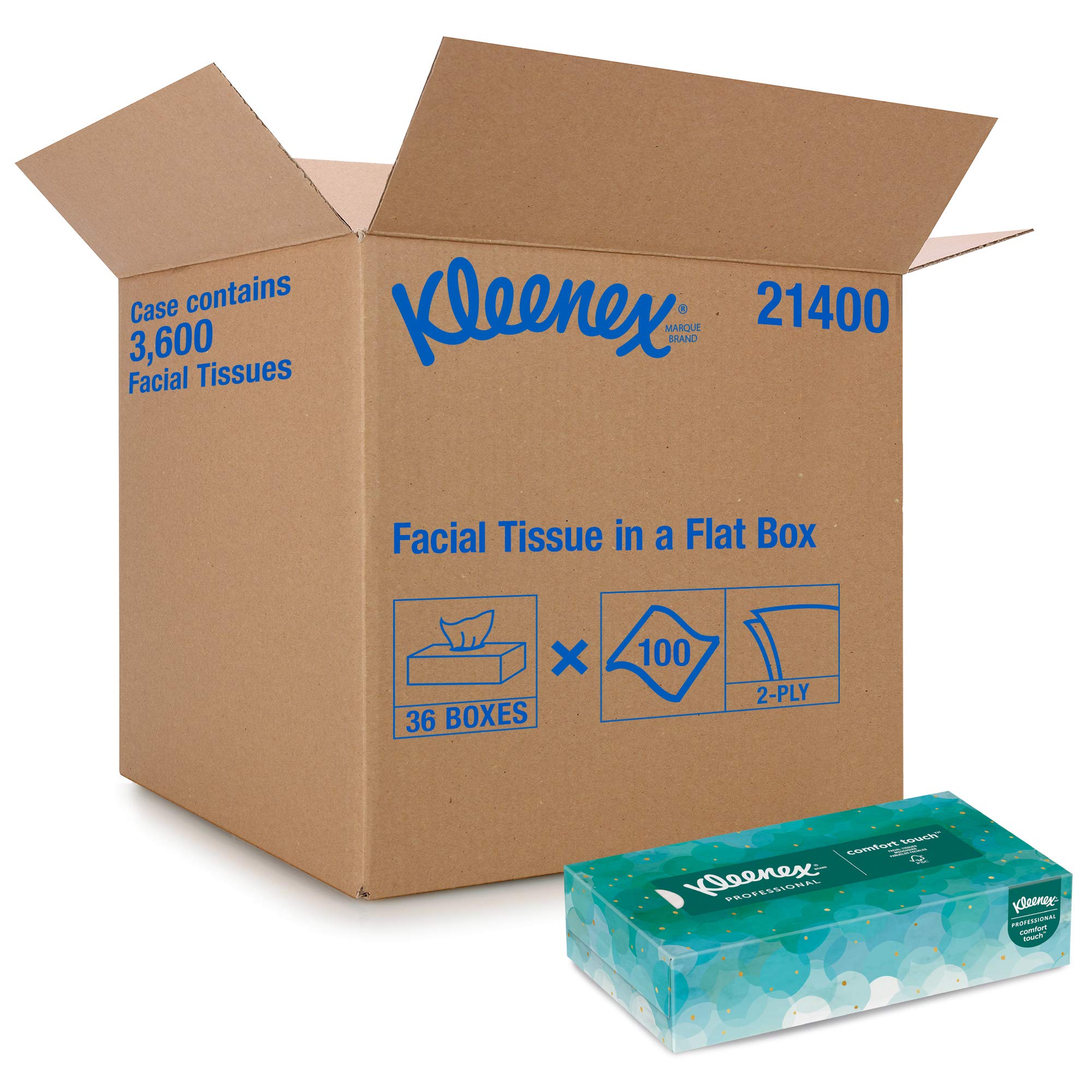Kleenex Professional Facial Tissues for Business - 36 Flat Tissue Boxes (100 Tissues/Box, 3600 Tissues/Case) - Bulk Office & Commercial Use for Desks, Restrooms & Hospitality Areas