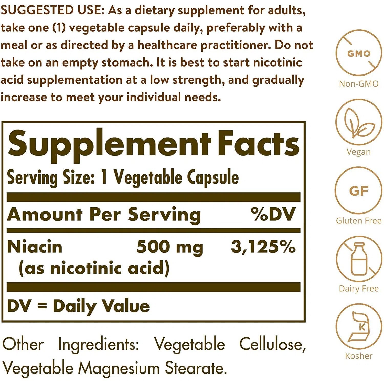 Solgar Niacin (Vitamin B3) 500 mg Supplement - Supports Heart Health & Energy Metabolism - Perfect for Daily Wellness & Cardiovascular Support