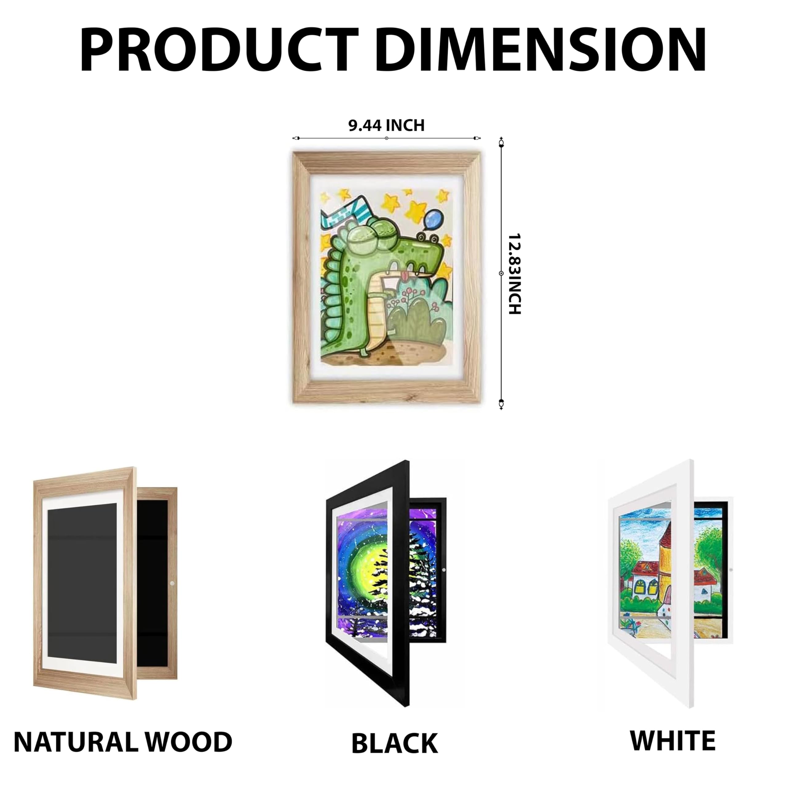 UFrame White Kids Art Frames with Stand - Front Opening Changeable Display for Children's Drawings & Paintings - Perfect for Nursery Decor, Classroom Art Displays & Kids Room Wall Decor