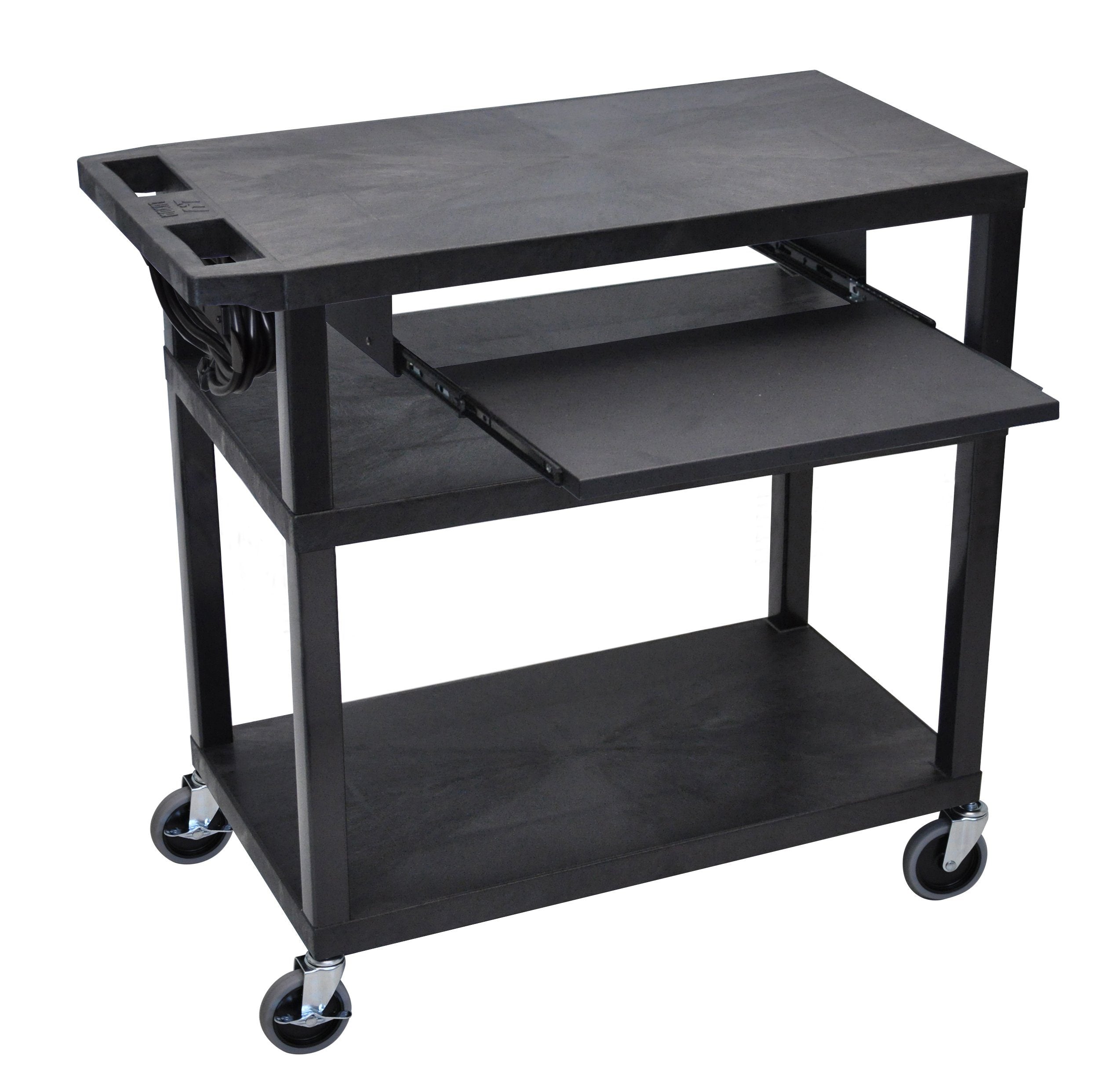 Luxor 3-Tier Flat Shelves with Pull-Out Shelf & Electric Black Presentation Station - Perfect for Retail Stores, Trade Shows, and Product Displays