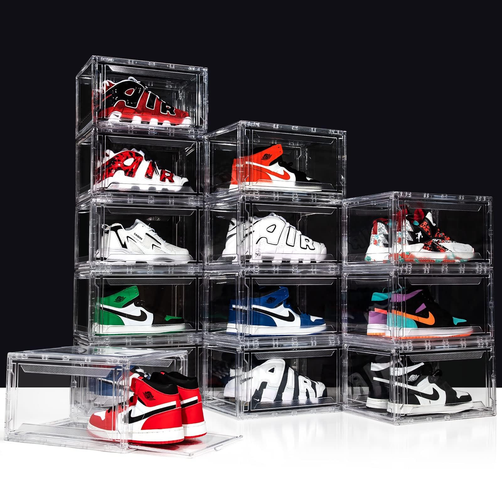 12 Pack Clear Acrylic Shoe Storage Boxes - Drop Front Stackable Sneaker Organizer for Size 15 | Perfect for Closet Organization, Sneaker Collection Display & Shoe Rack Storage