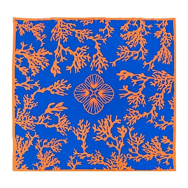 Stylish Blue & Orange Sea Coral Print Swim Sarong Pareo - Perfect Beach Cover-Up for Women | Summer Vacation, Poolside, Boho Fashion