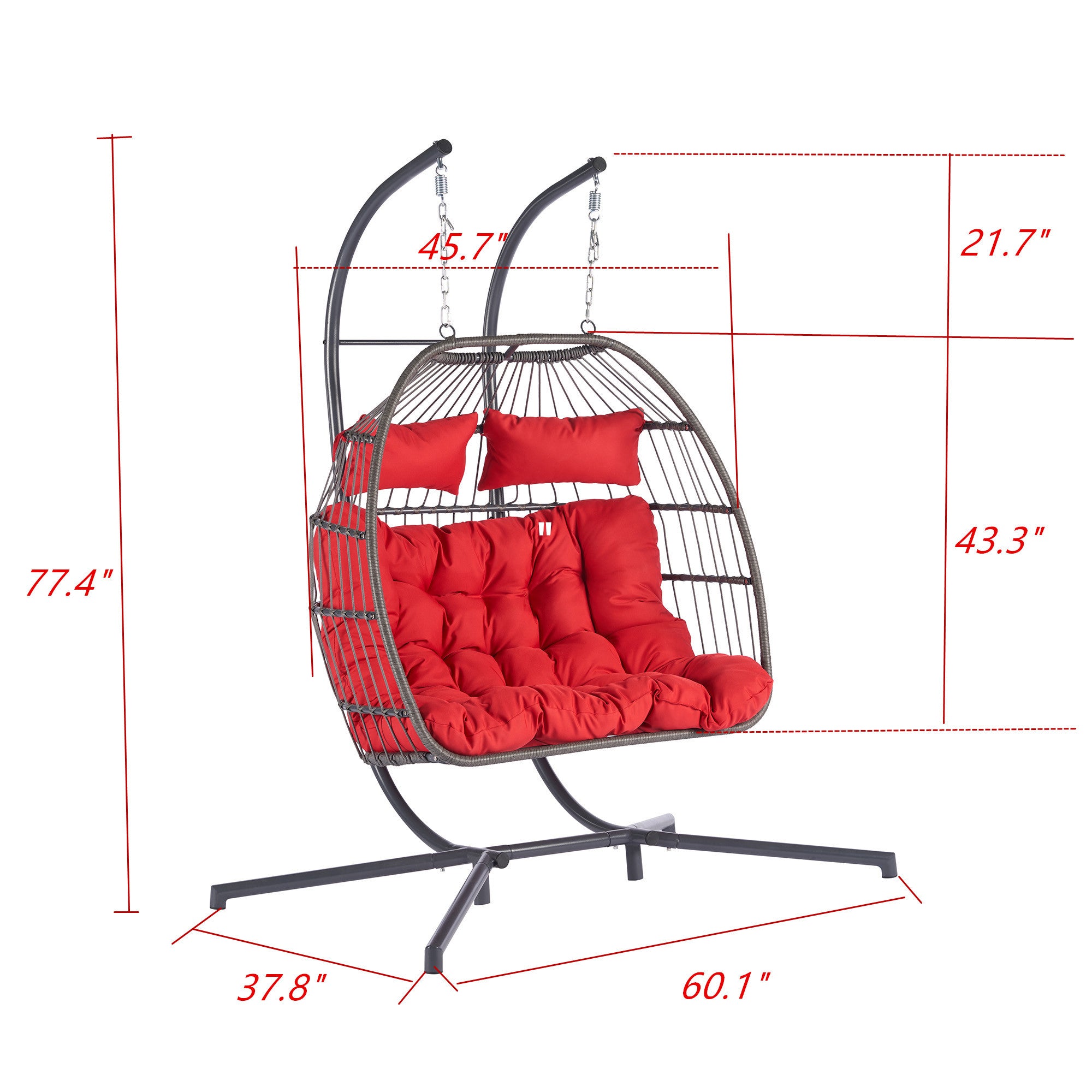2 Person Outdoor Rattan Hanging Chair - Patio Wicker Egg Chair for Backyard, Garden, or Balcony Relaxation