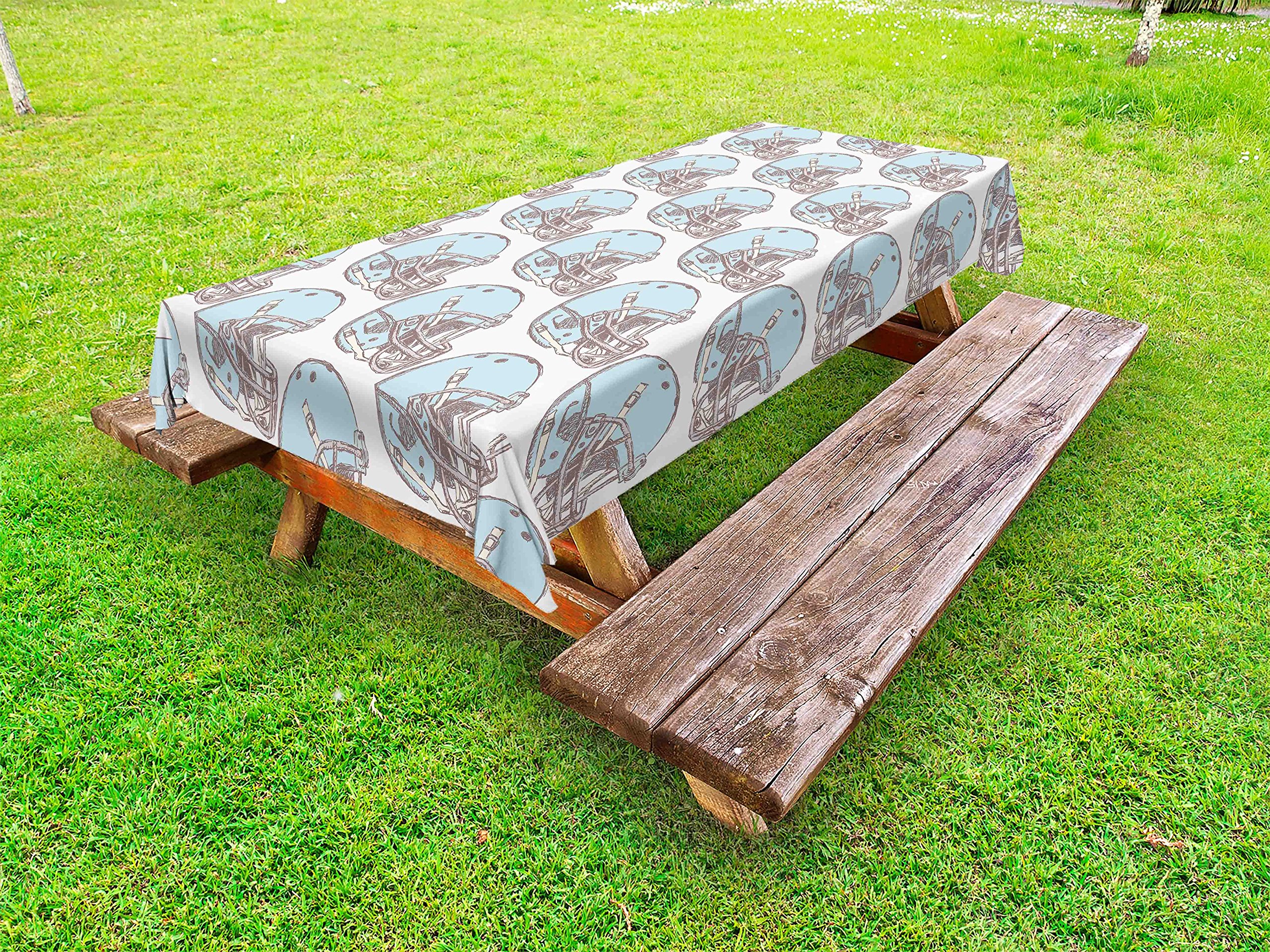 Ambesonne Vintage American Football Tablecloth - Sketch Style Safety Protection Design, Washable Outdoor Picnic Table Cover, 58x120 Inches, Aqua Grey Cream - Perfect for Tailgating, Game Day Parties & Backyard BBQs