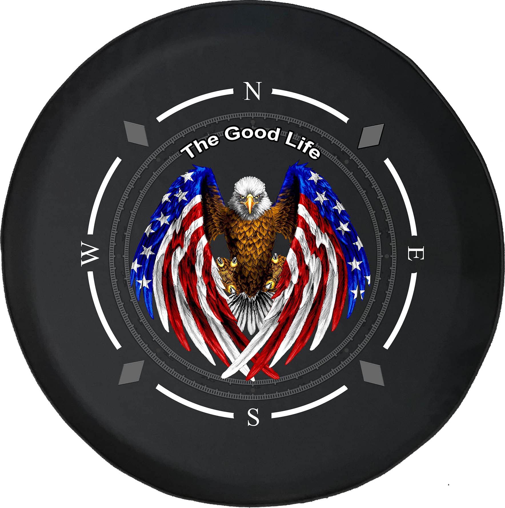 Patriotic Bald Eagle American Flag Spare Tire Cover with Compass Design - Fits SUV, Trailer, RV & Most Vehicles - Durable Wheel Accessory for Outdoor Adventures & Road Trips