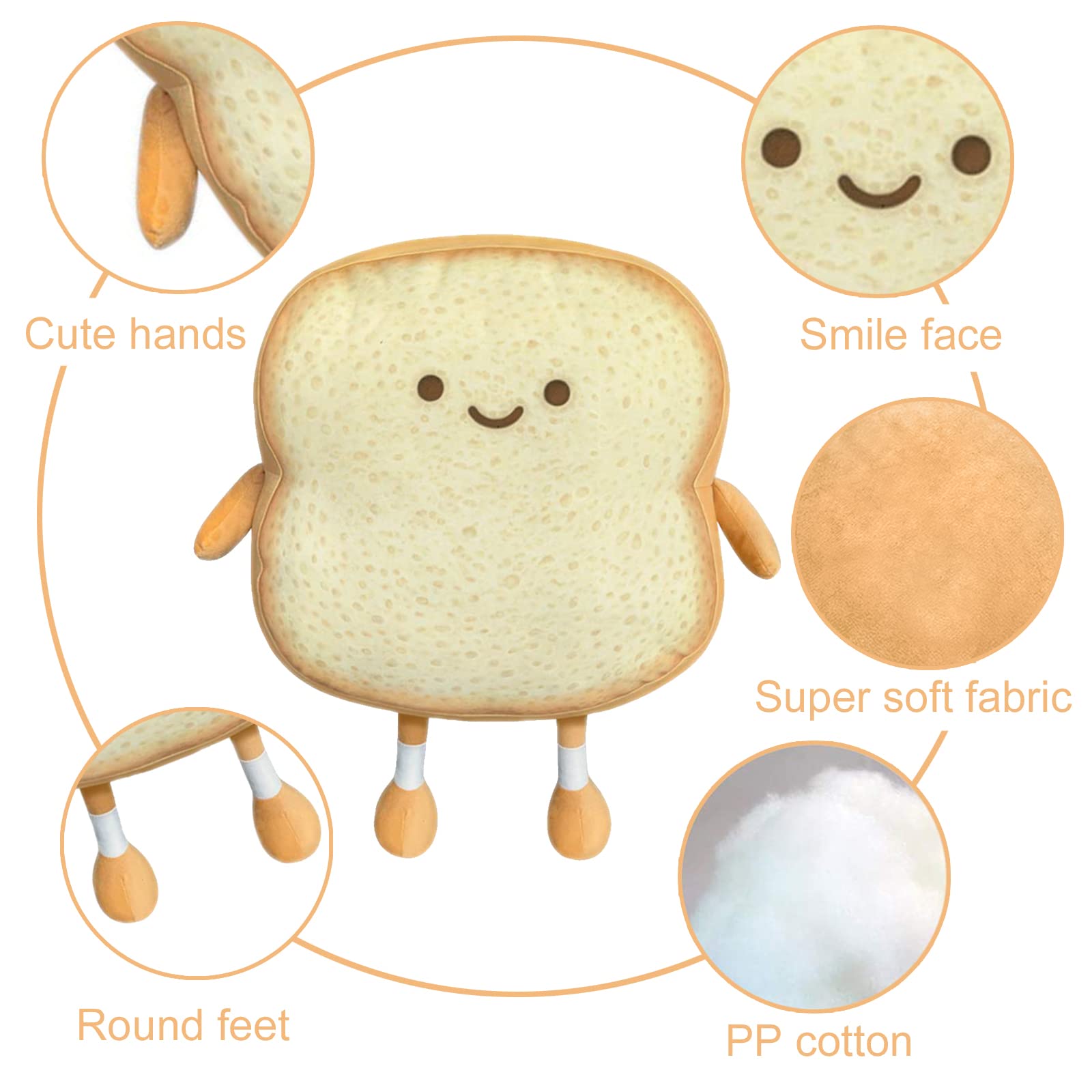 Funny Toast Bread Plush Pillow - Soft & Cute Stuffed Sofa Cushion for Home Decor, Gifts (Golden) - Perfect for Bedroom, Living Room & Anime Cosplay