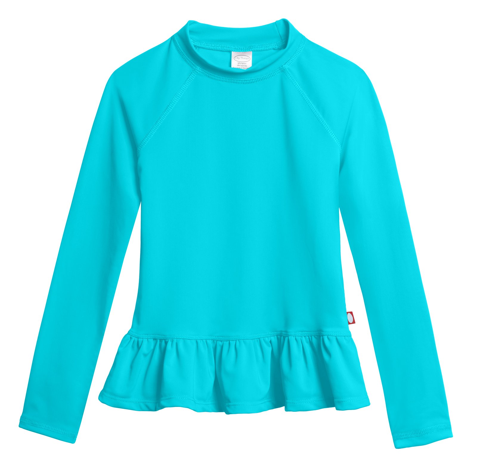 SPF50+ Baby Girls' Rashguard Swim Tee - UPF Sun Protection for Beach & Pool | Turquoise Peplum Design | 9-12 Months | Made in USA | Perfect for Summer Swimming & Outdoor Water Activities