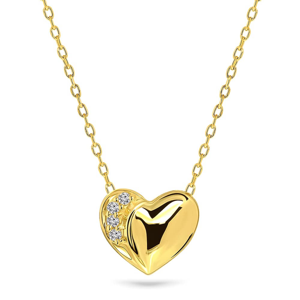Miore 0.02 Carat Diamond Heart Pendant Necklace for Women - 4 Diamond Accents, 9K White Gold/Yellow Gold (375) - Perfect for Anniversaries, Valentine's Day & Special Occasions