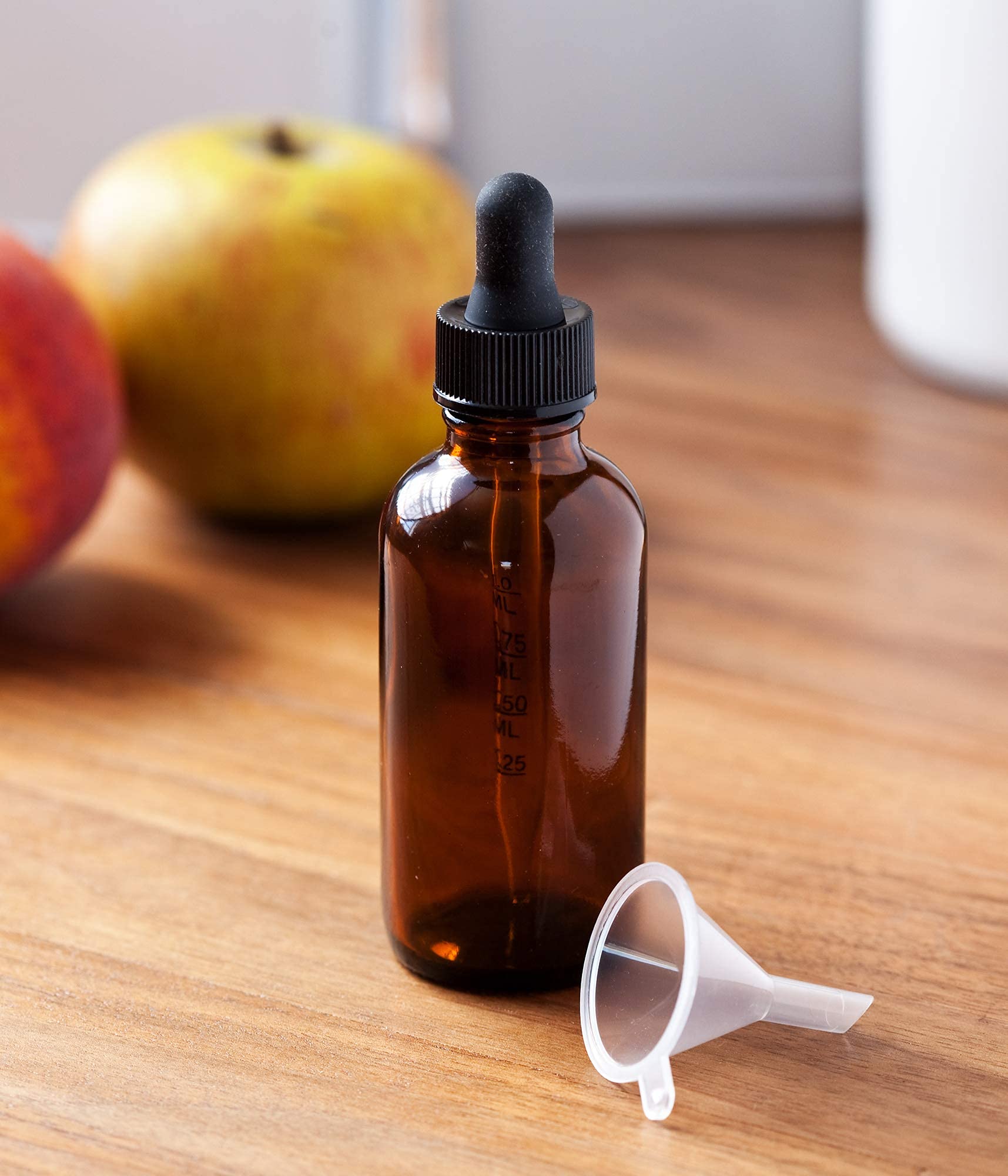 JUVITUS 2 oz Amber Glass Boston Round Bottles with Graduated Measurement & Dropper - 12 Pack with Free Funnel - Essential for Essential Oils, CBD, Tinctures & DIY Beauty Products