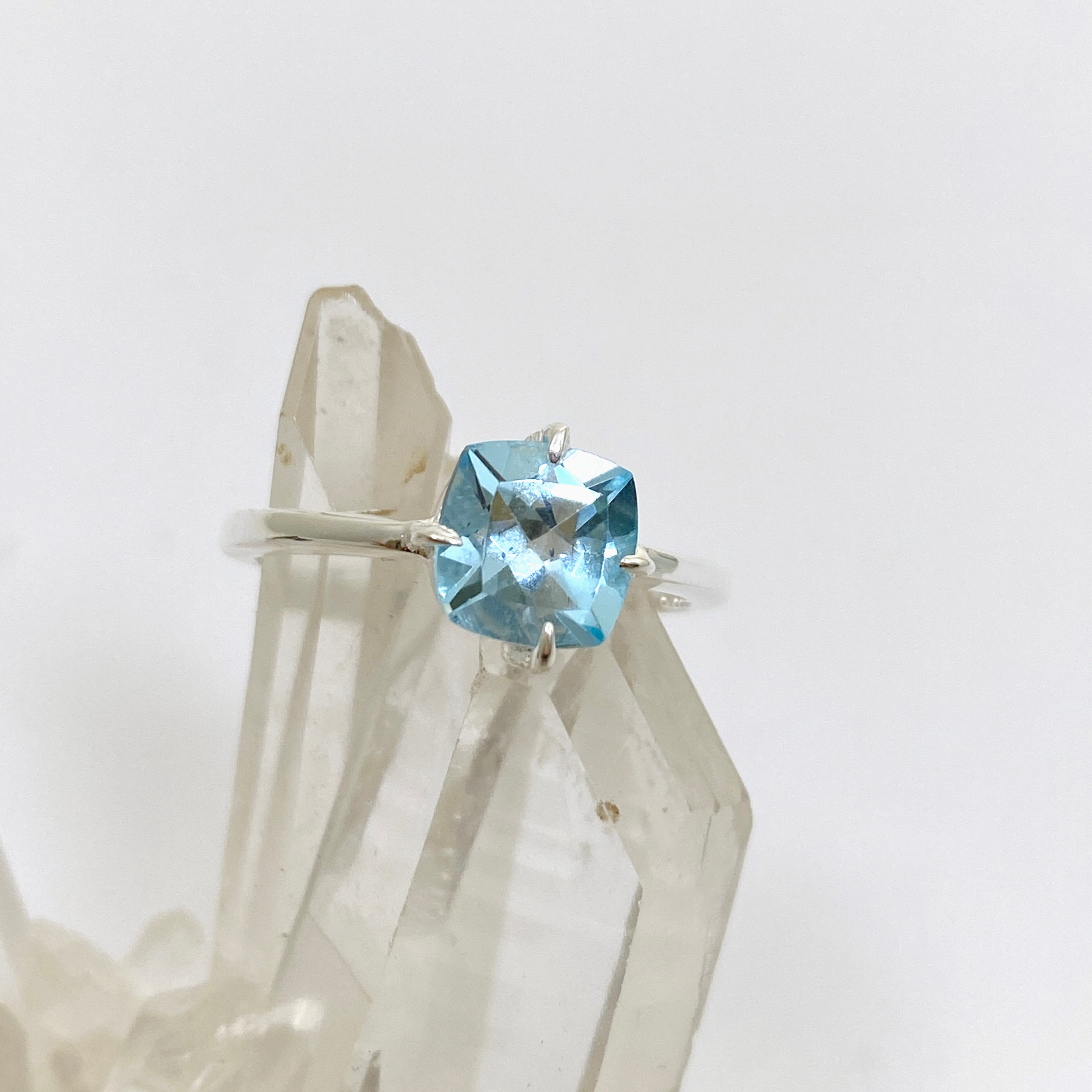 Blue Topaz Faceted Square Solitaire Ring R4806 - Elegant Sterling Silver Jewelry for Women, Perfect for Engagement, Anniversary & Special Occasions