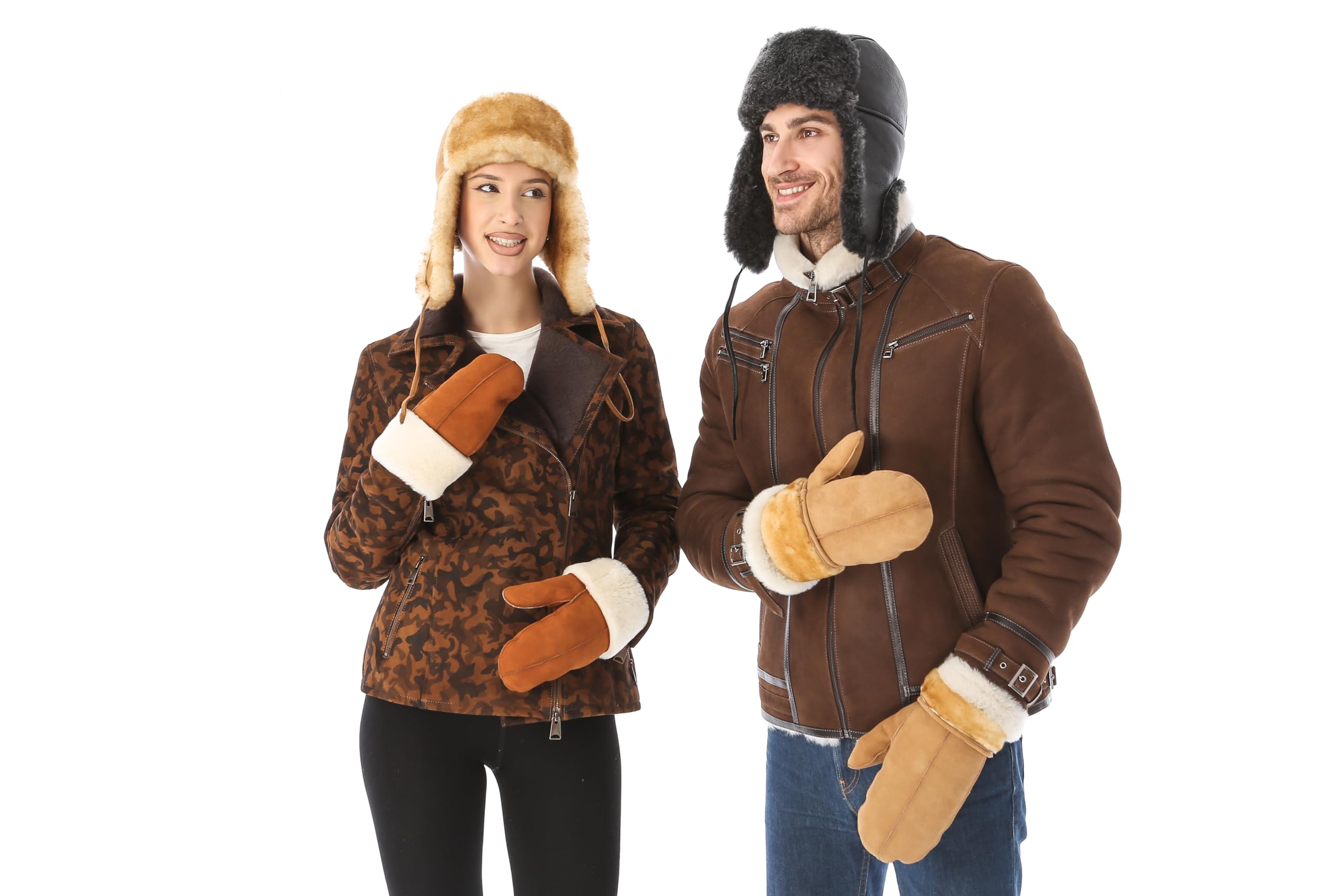 Genuine Leather Aviator Shearling Ushanka Hat - Russian Style Trapper Cap with Real Sheepskin Fur & Ear Flaps - Warm Winter Hat for Men & Women - Perfect for Skiing, Snowboarding & Cold Weather Outdoor Activities