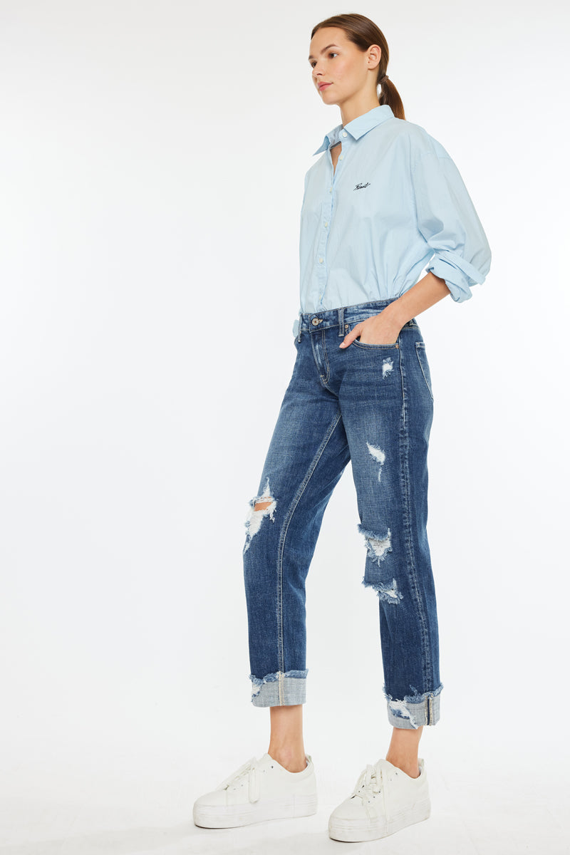 Russell Mid Rise Boyfriend Jeans for Women - Comfortable Stretch Denim Pants with Relaxed Fit - Perfect for Casual Wear, Weekend Outings & Everyday Style