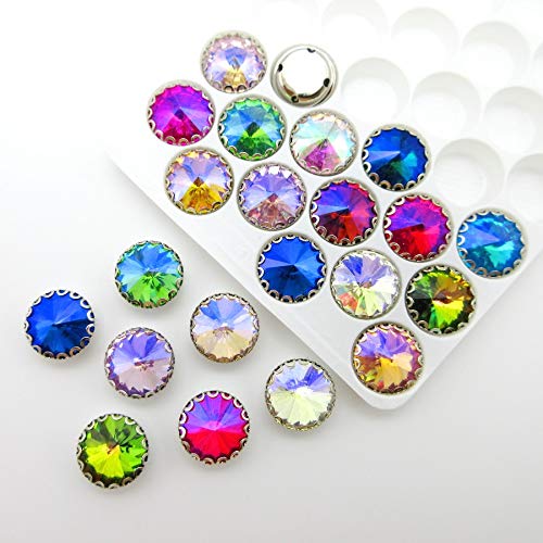 DS-101533 Silver Base Lacy Claw Round Glass Crystal Rhinestones - 12mm Rainbow AB (20pcs) for DIY Clothing, Costumes & Jewelry Making - Perfect for Dresses, Shoes, Bags and Craft Projects