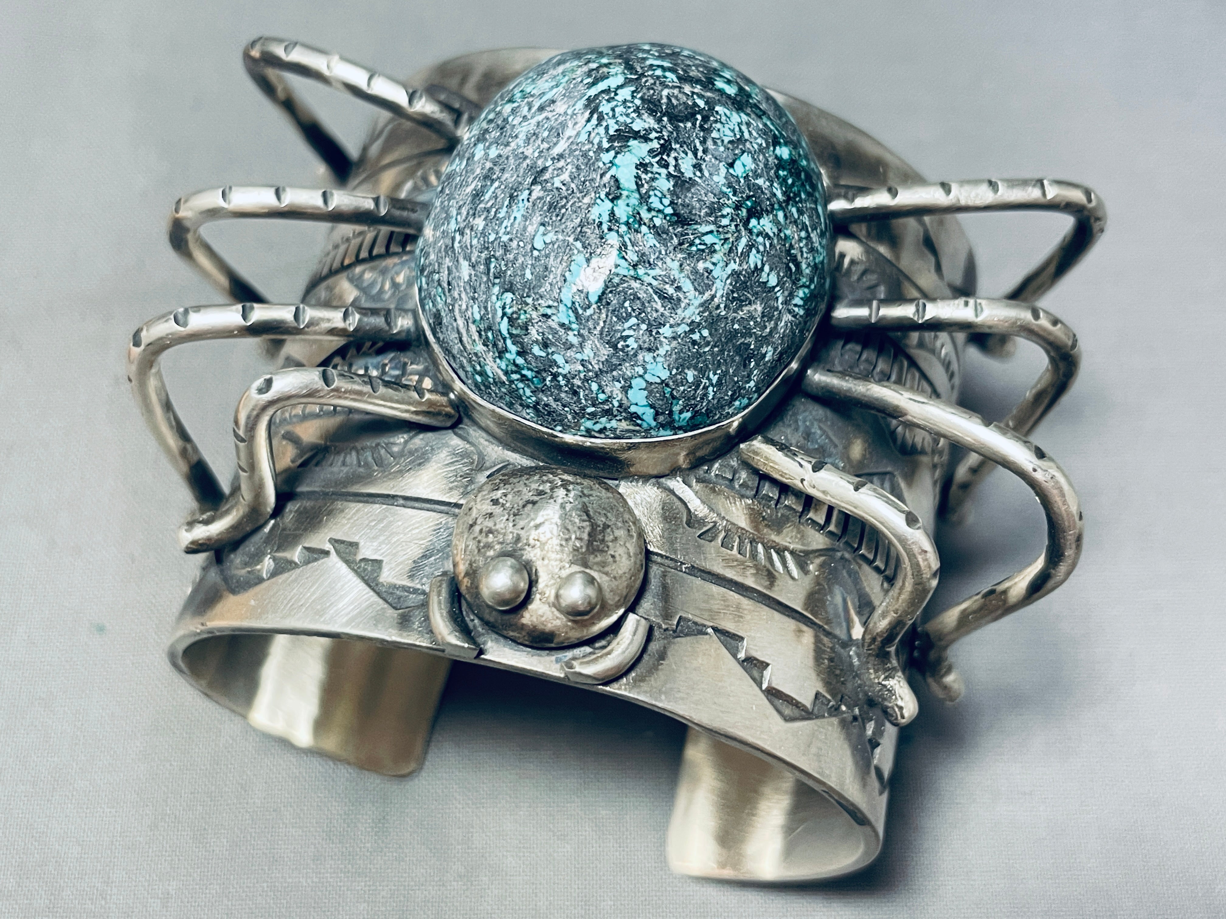 181 Grams Genuine Spider Turquoise Navajo Sterling Silver Bracelet - Handmade Native American Jewelry for Women, Boho Fashion & Spiritual Healing