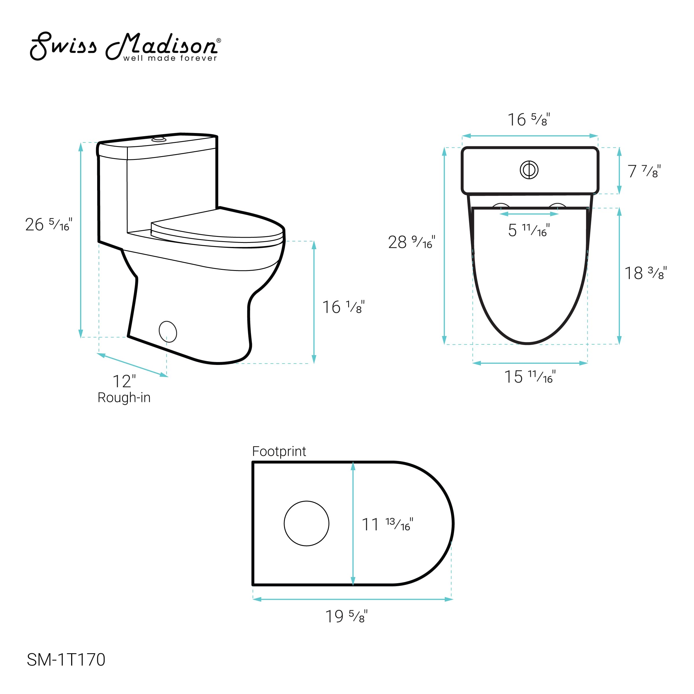 Clichy One-Piece Elongated Toilet with Dual-Flush Technology (1.1/1.6 GPF) - Water Efficient Bathroom Solution for Modern Homes