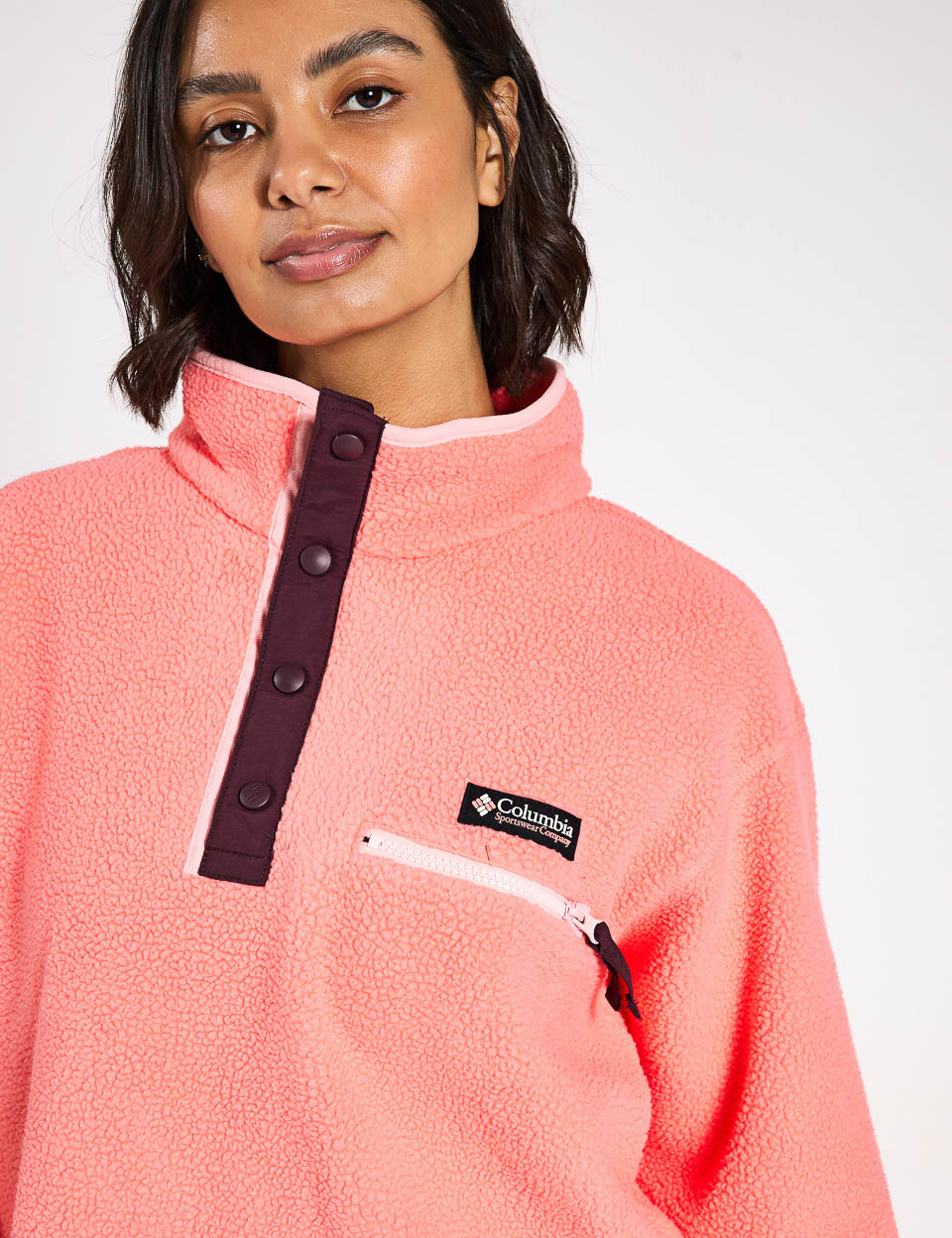 Helvetia II Cropped Sherpa Half Snap Fleece Jacket - Warm Alpenglow Color - Perfect for Hiking, Camping & Winter Outdoor Activities