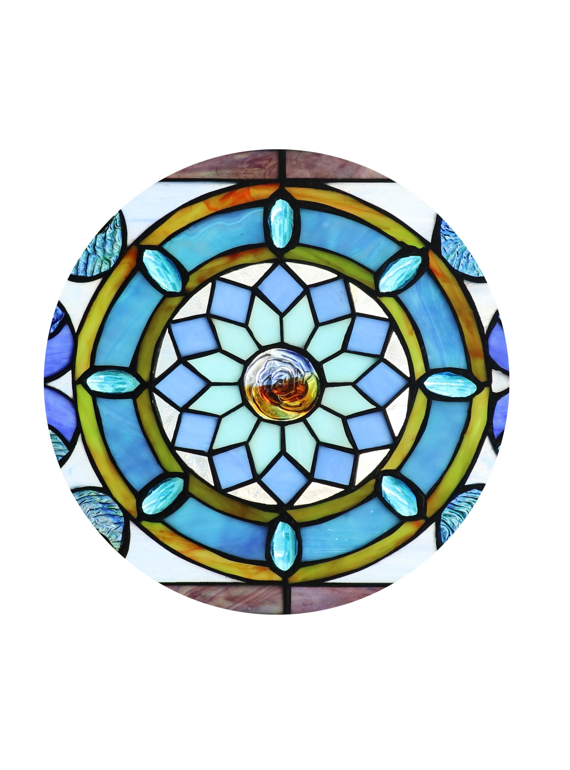 Yogoart Extra Large Horizontal Blue Victorian Stained Glass Window Panels (30