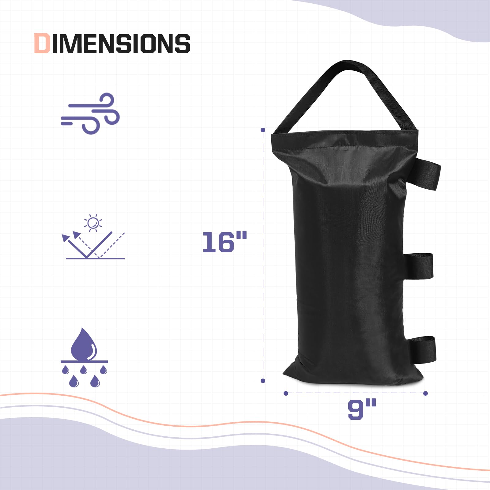 EAGLE PEAK Heavy-Duty Instant Canopy Sand Bags 4-Pack - Weighted Anchor Kit for Pop Up Tents, Gazebos & Canopies | Windproof & Waterproof | Perfect for Camping, Beach, Outdoor Events & Backyard Parties (Black, Sand Not Included)