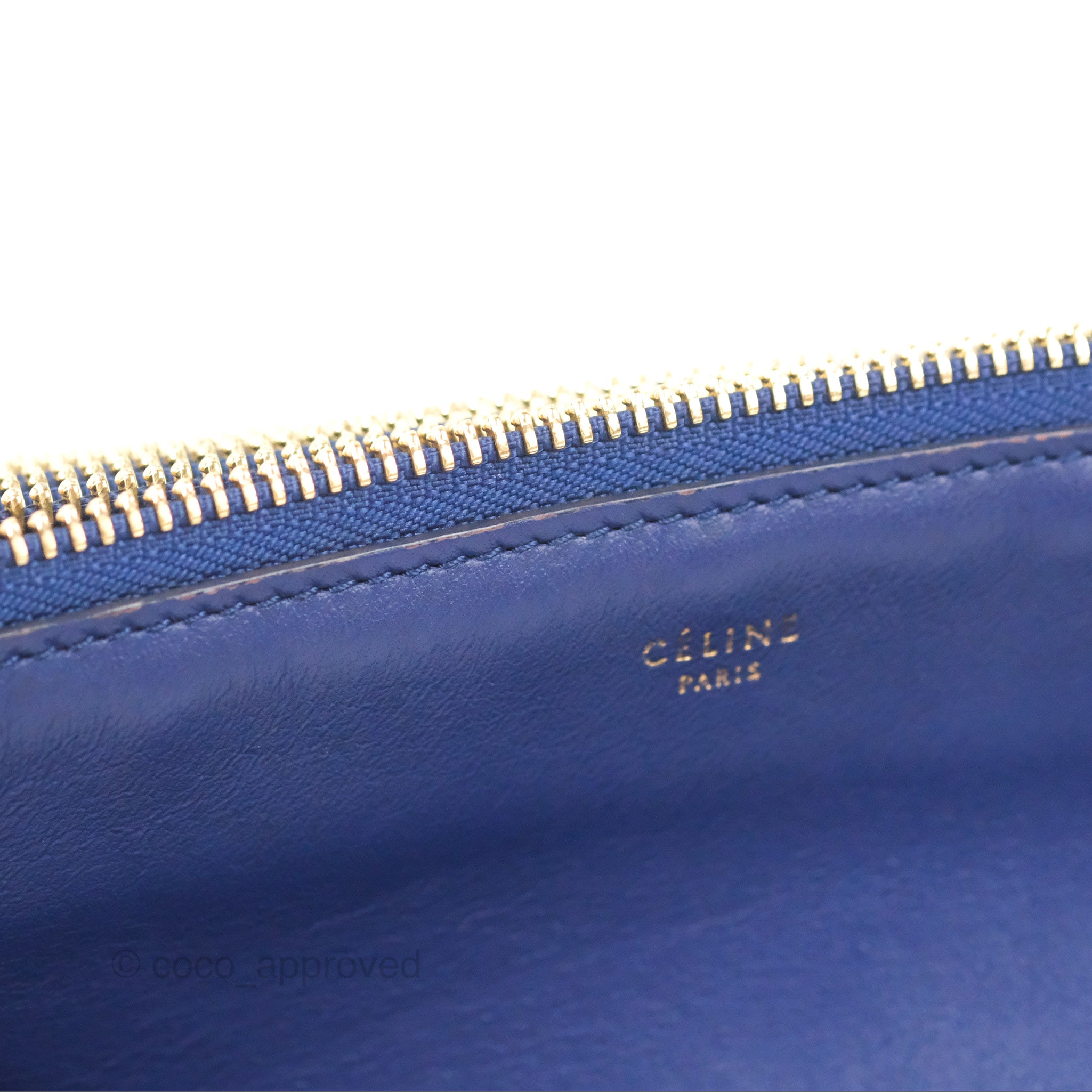 Celine Small Trio Crossbody Bag in Dark Blue Lambskin Leather with Gold Hardware - Perfect for Everyday Use, Travel & Date Nights