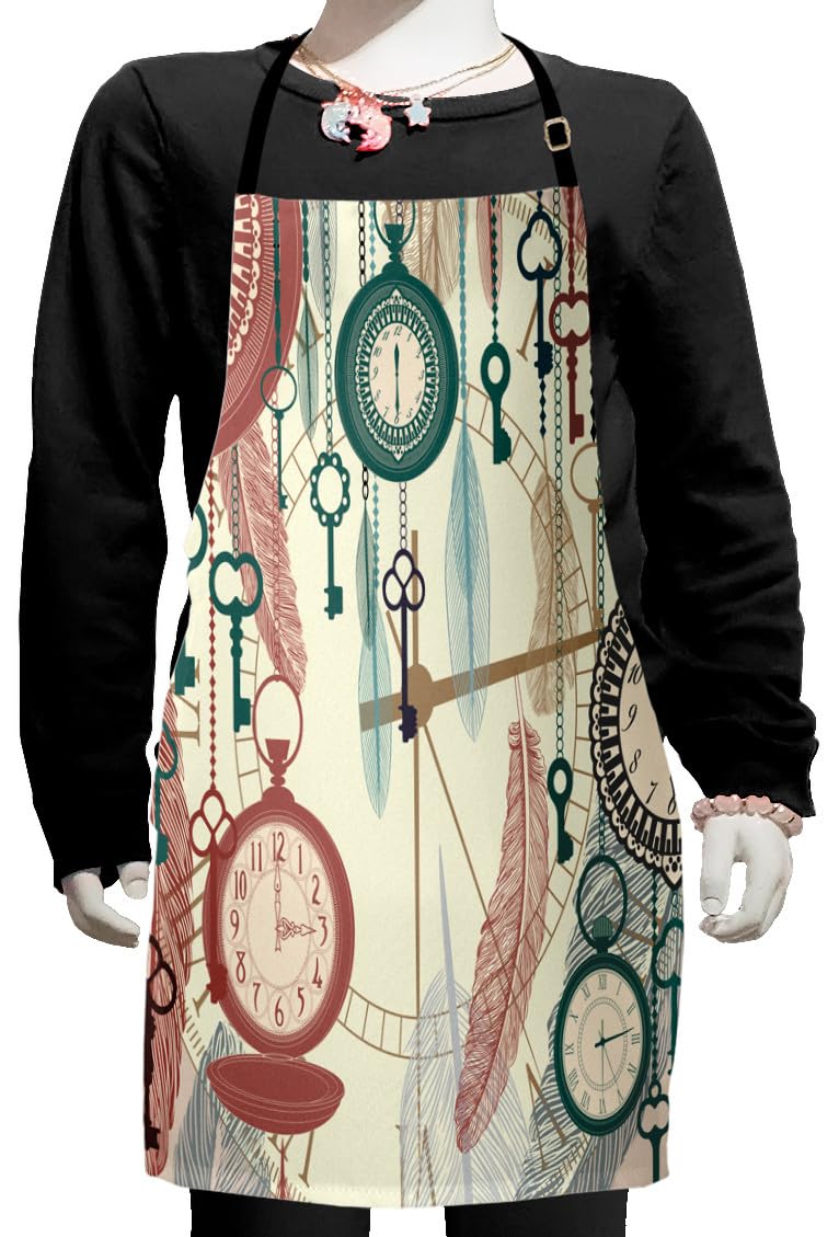 Vintage Pocket Watch Apron - Adjustable Baking & Painting Bib for Cooking & Crafts