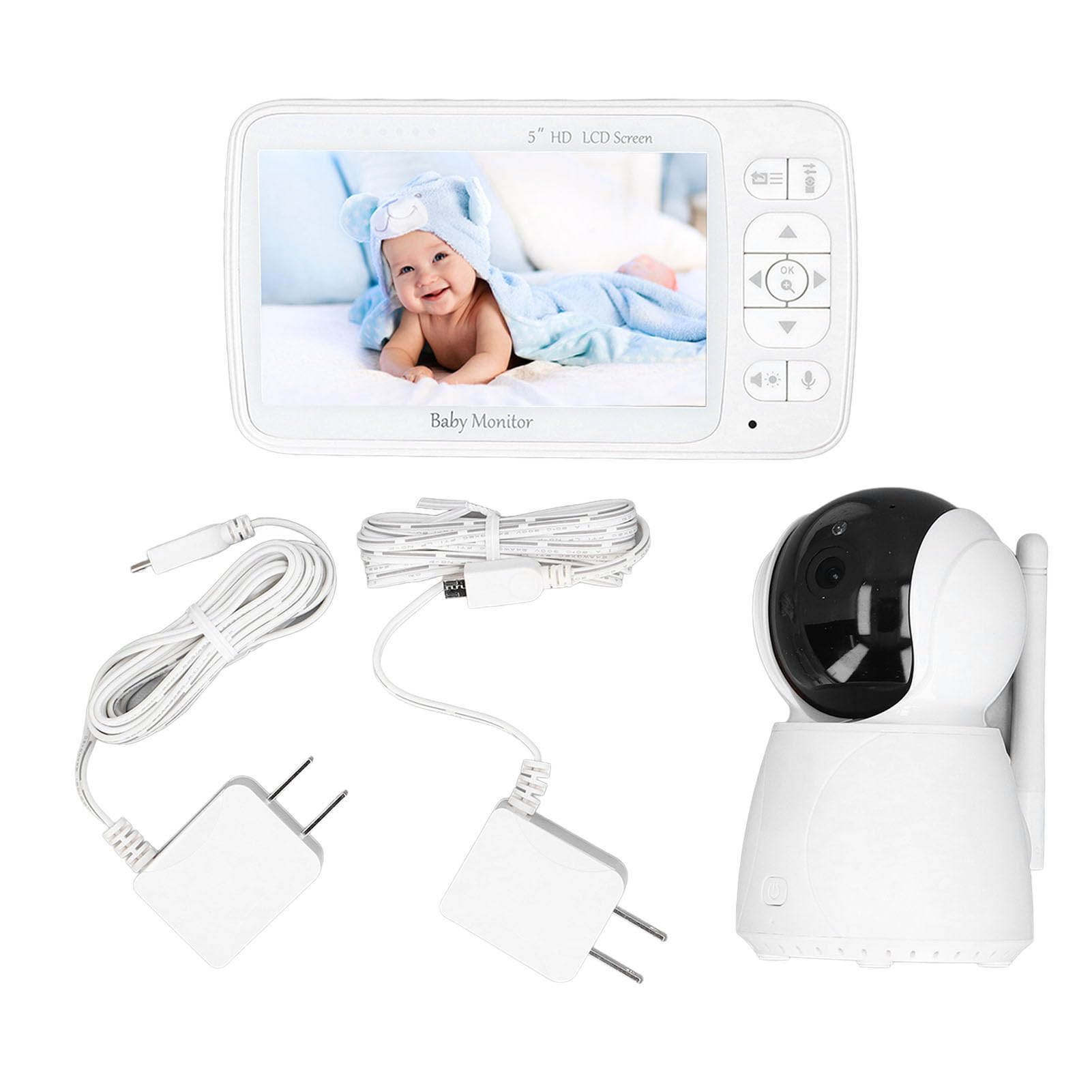 5 Inch HD Rotating Baby Monitor with Night Vision, 2-Way Audio & Noise Detection - Smart Nursery Camera with Lullabies & Motion Alerts (US Plug) | Perfect for Newborns, Toddlers & Home Security Monitoring