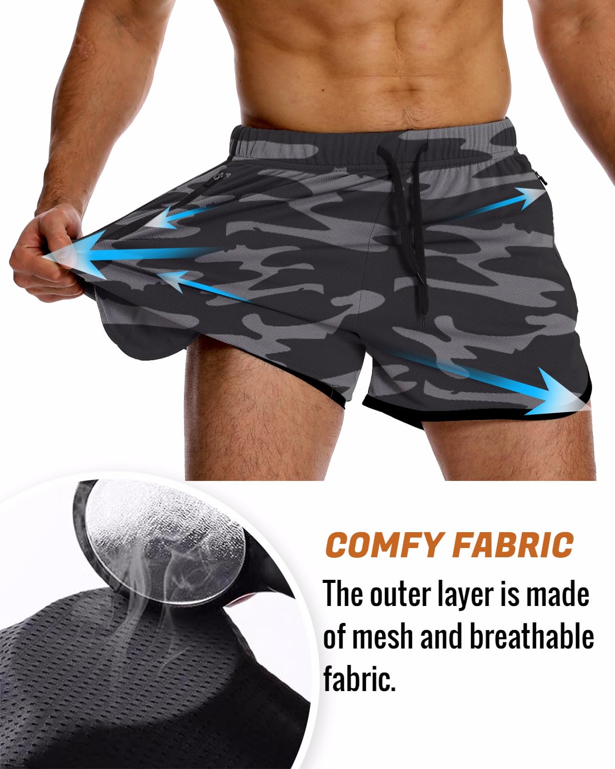 OEBLD Men's 3 Inch Running Shorts - Breathable Quick Dry Workout Athletic Shorts with Zipper Pockets for Gym, Jogging & Outdoor Sports