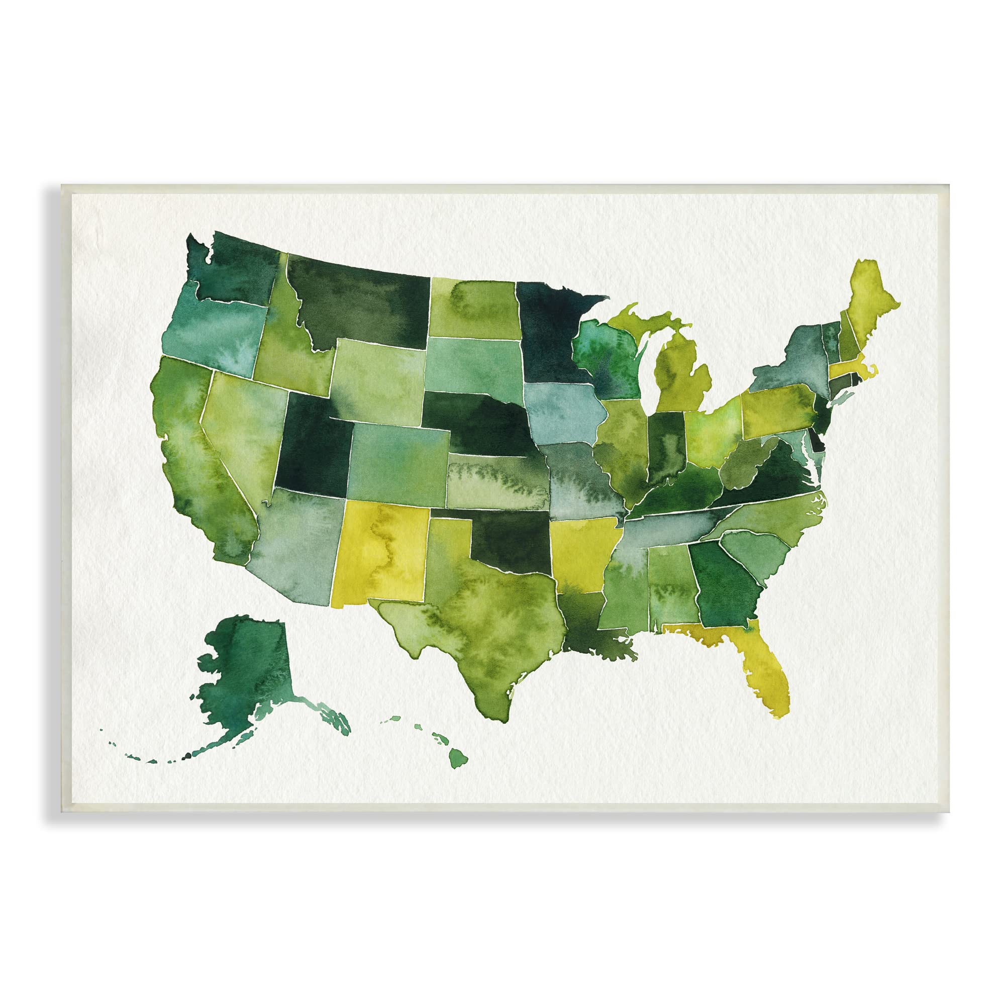 Stupell Industries USA Green Watercolor Map Modern Wall Art Plaque - 19 x 13 Inches - Home & Office Decor for Living Room, Bedroom or Office