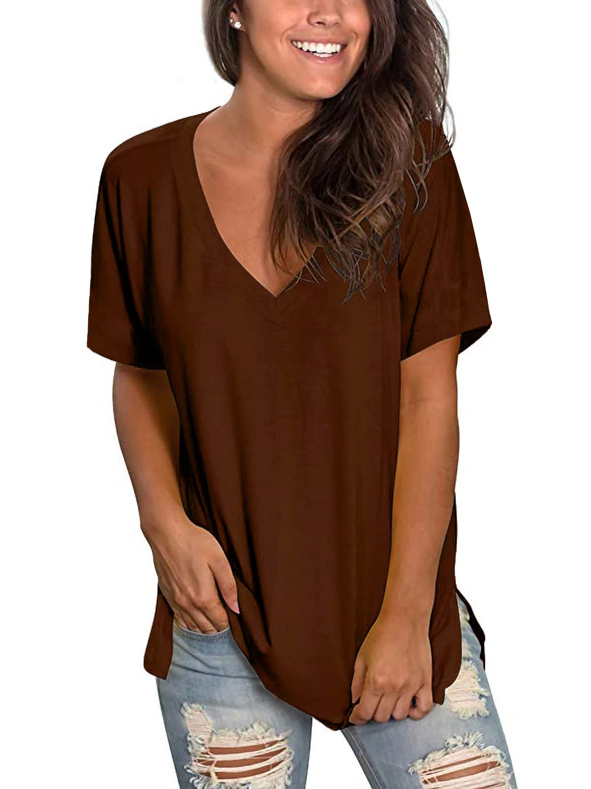Floral V-Neck T-Shirt for Women - Summer Short Sleeve Blouse | Casual Wear, Beach Outfits & Everyday Fashion