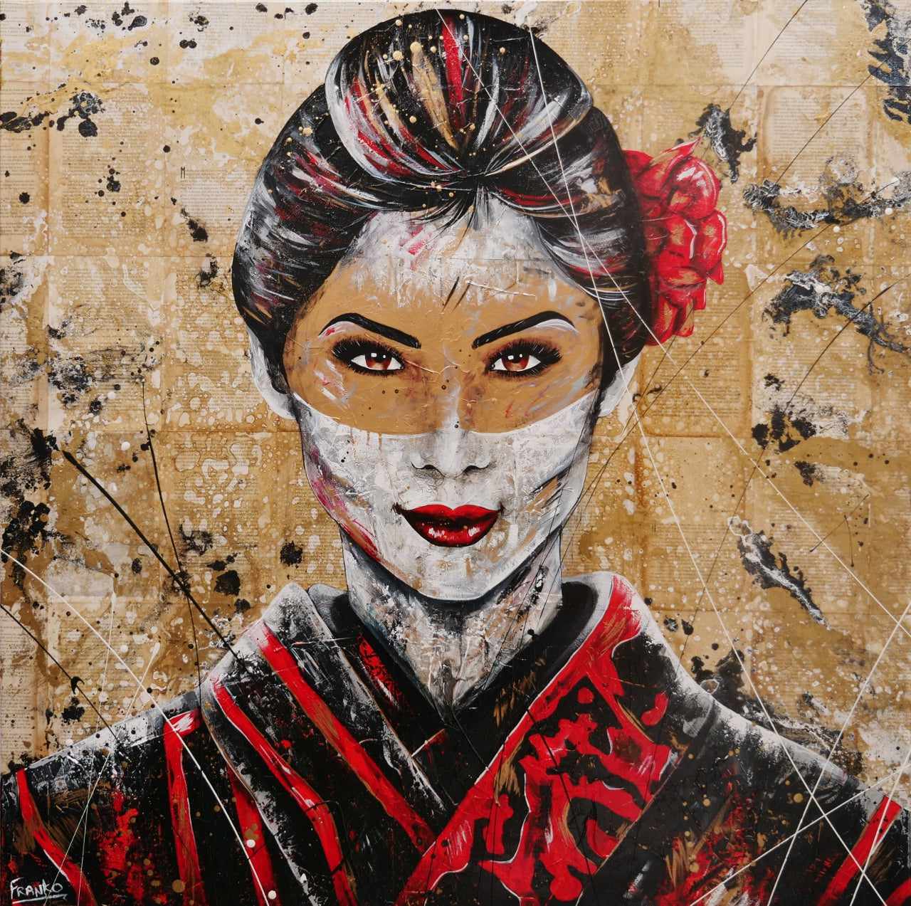 Cherry Pride 120x120cm Geisha Abstract Realism Canvas Art - Japanese Inspired Wall Decor for Living Room, Bedroom & Office - Perfect Gift for Book Lovers & Art Collectors