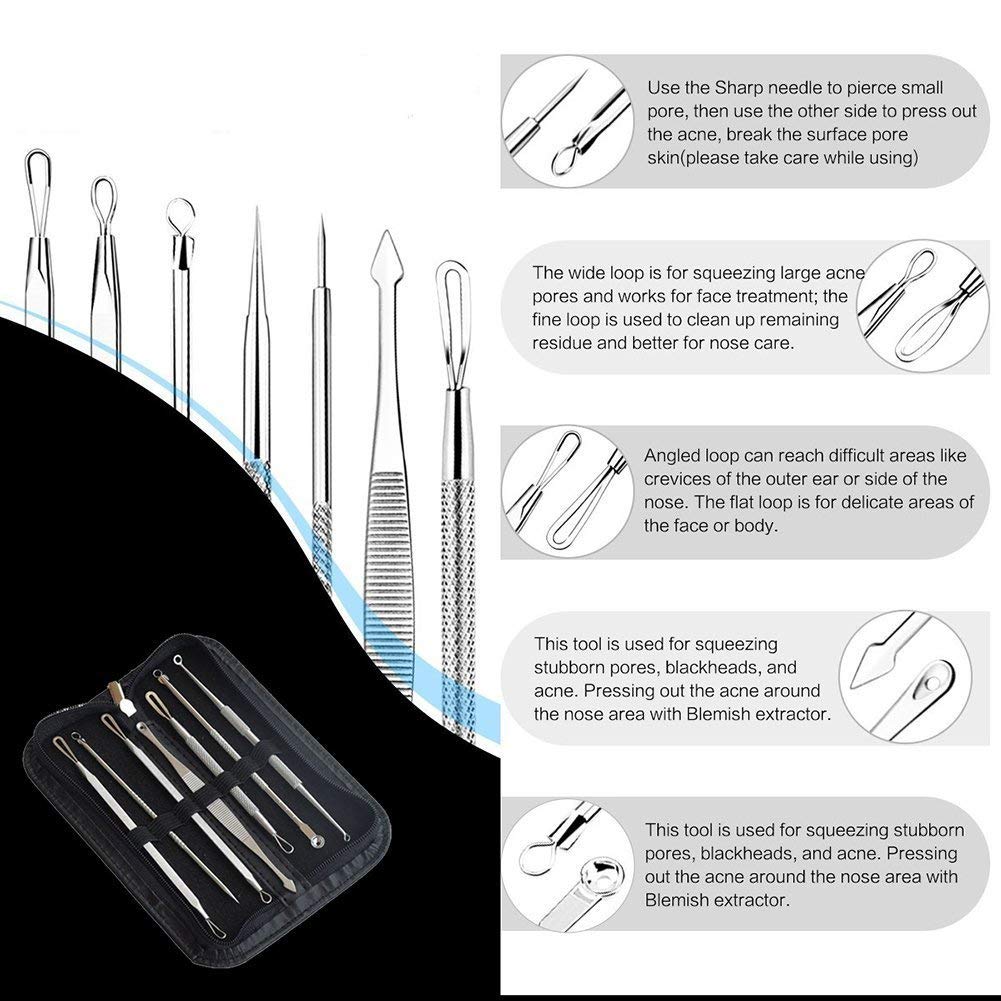 Bestgle Professional 10-Piece Blackhead Remover Kit - Stainless Steel Acne Pimple Extractor & Comedone Tweezers for Whitehead & Blemish Treatment - Perfect for At-Home Facial Care & Skin Cleaning Routine