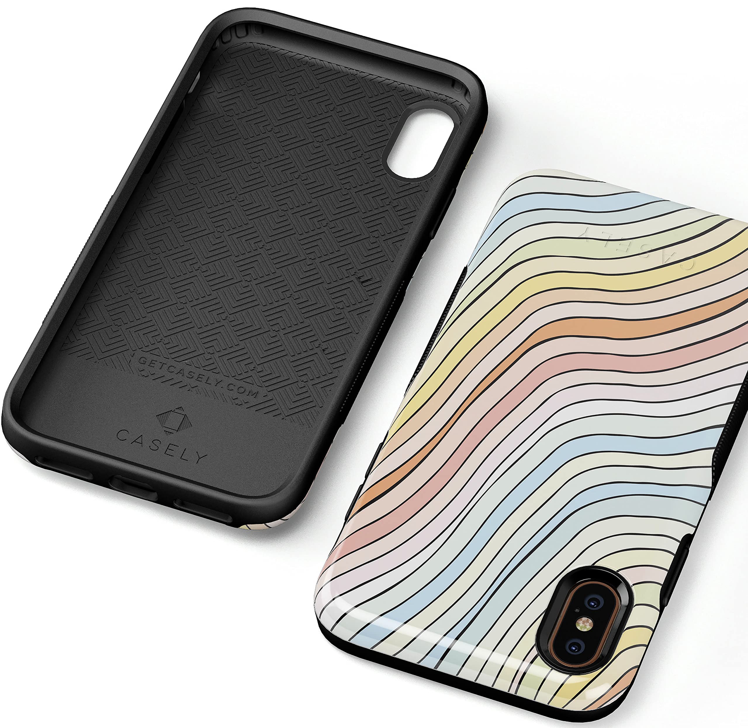Casely iPhone X/XS Case - Pastel Rainbow Lined Protective Cover | Shockproof & Slim Design | Perfect for Beach, Travel & Everyday Use