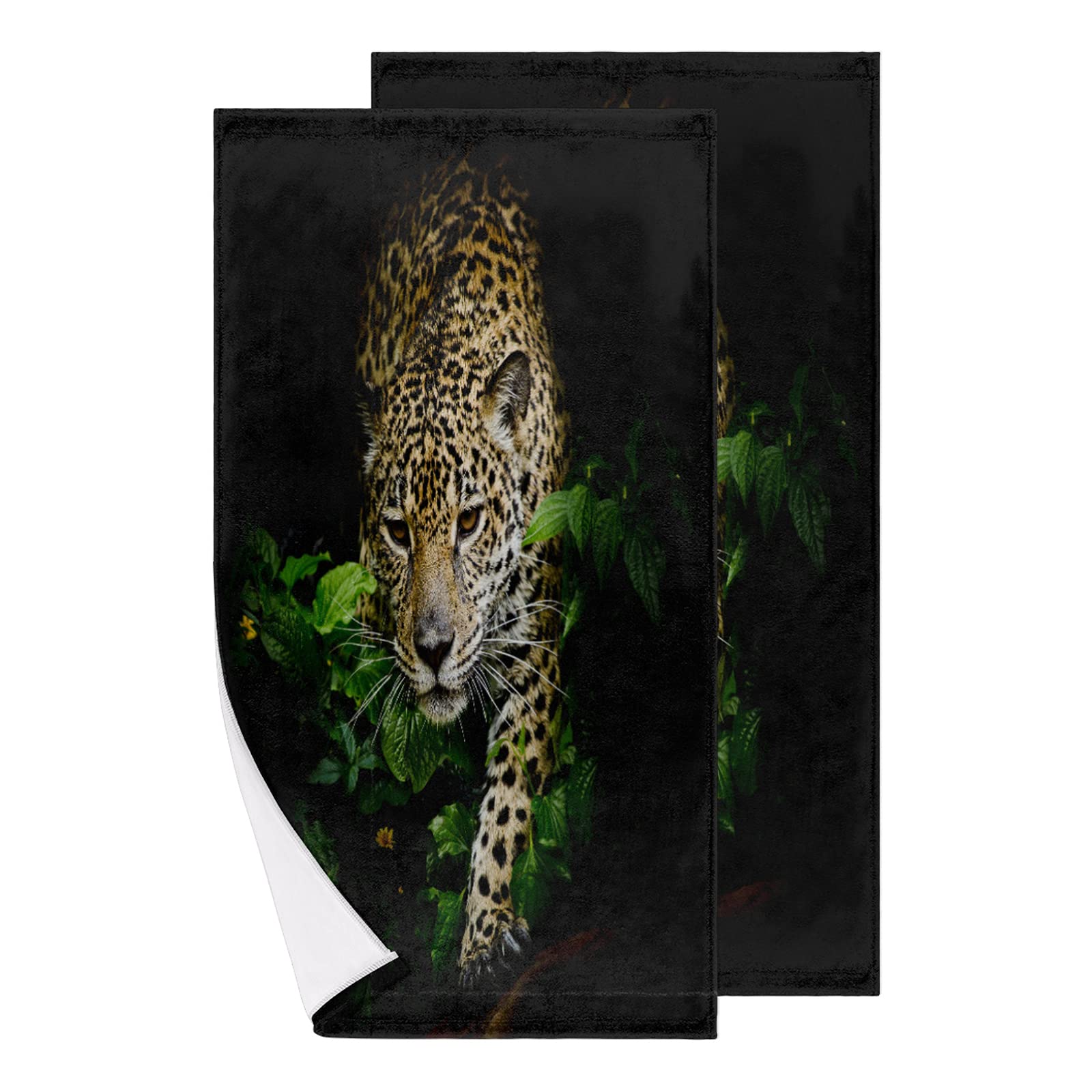 Premium 2-Pack Tropical Leopard Print Bath Towels - Ultra Soft & Highly Absorbent Hand & Face Towels (28.3x14.4in) for Bathroom, Hotel, Gym, Spa & Beach - Perfect for Travel, Yoga & Poolside Relaxation