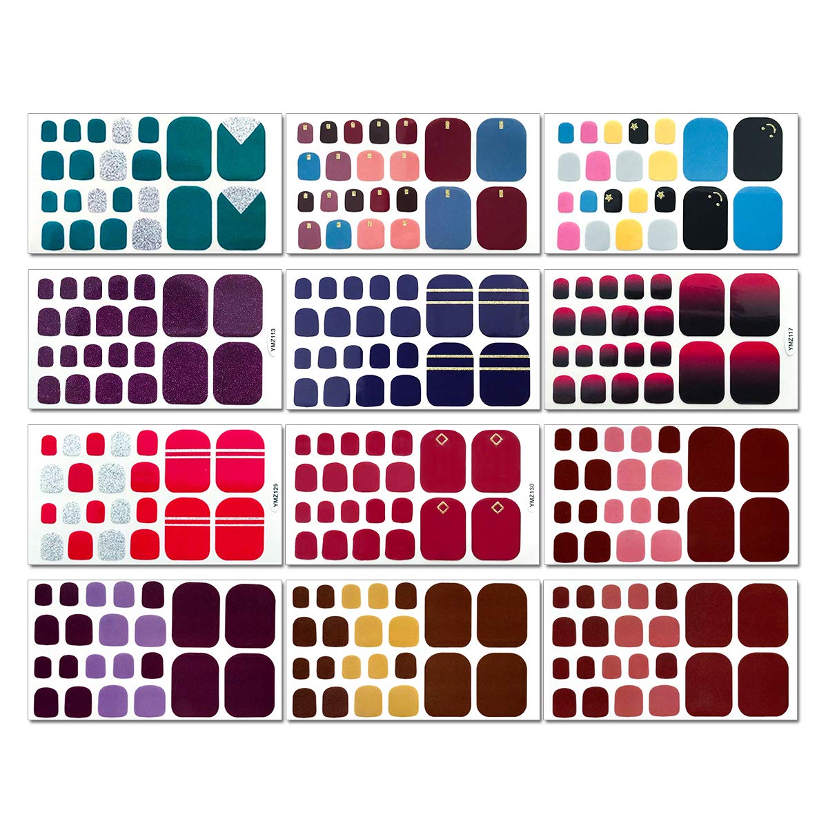 JERCLITY 20 Sheets Solid Color Self-Adhesive Nail Polish Strips - Full Nail Wraps for Women, Toe Nail Stickers with Nail File - Perfect for Nail Art, Home Manicures & Pedicures, Parties & Special Occasions