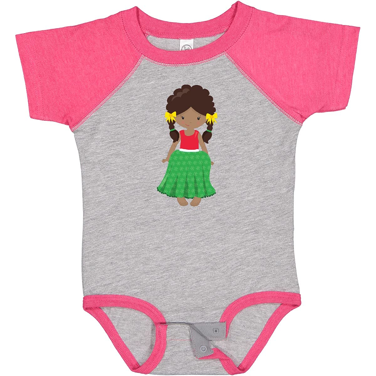 Inktastic African American Girl Fashion Baby Bodysuit - Green Skirt Design for Casual Wear, Playdates & Family Outings