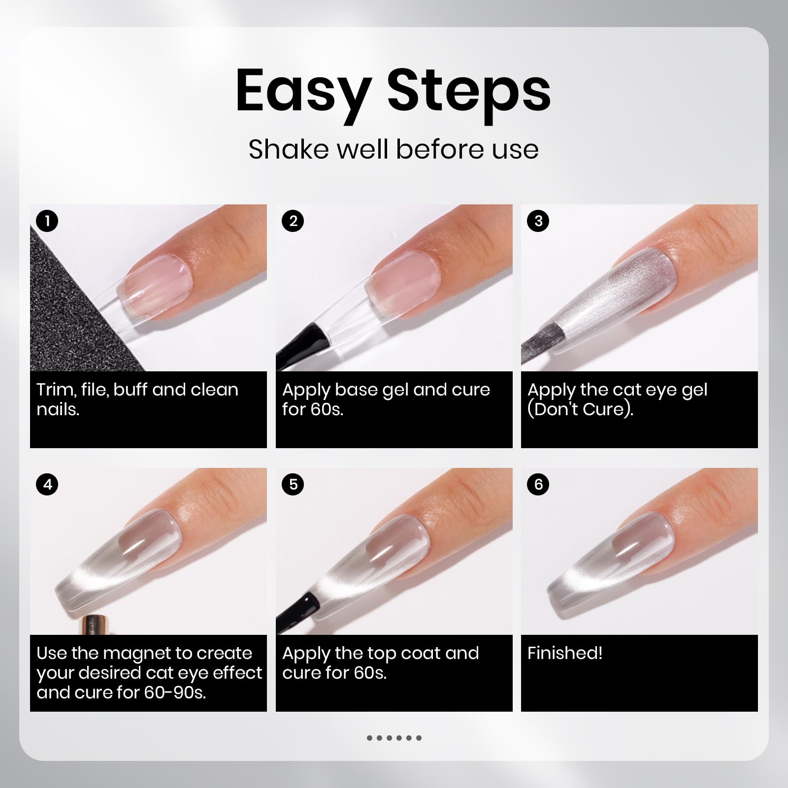 MIZHSE Cat Eye Gel Nail Polish - 12mL Silver Glitter Moonlight Cateye UV LED Soak Off Gel Polish for Nail Art | Salon & Home DIY Manicure | Perfect for Parties, Weddings & Special Occasions
