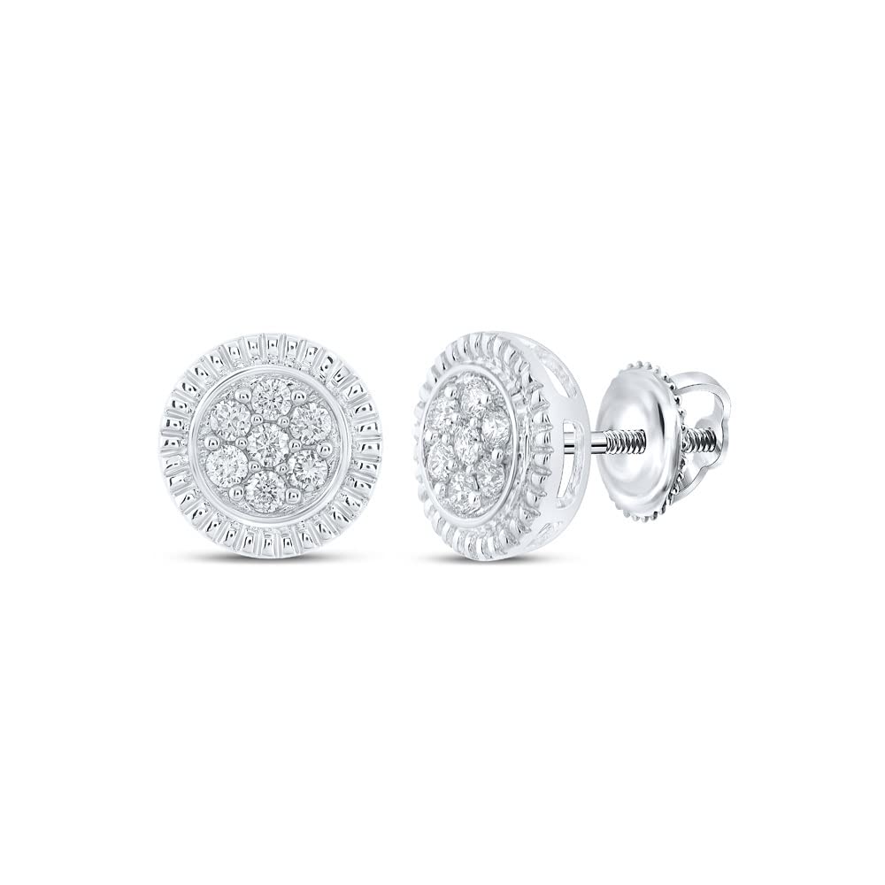 10K White Gold Women's Round Diamond Flower Cluster Earrings - 1/4 CTTW - Elegant Jewelry for Weddings, Parties & Special Occasions