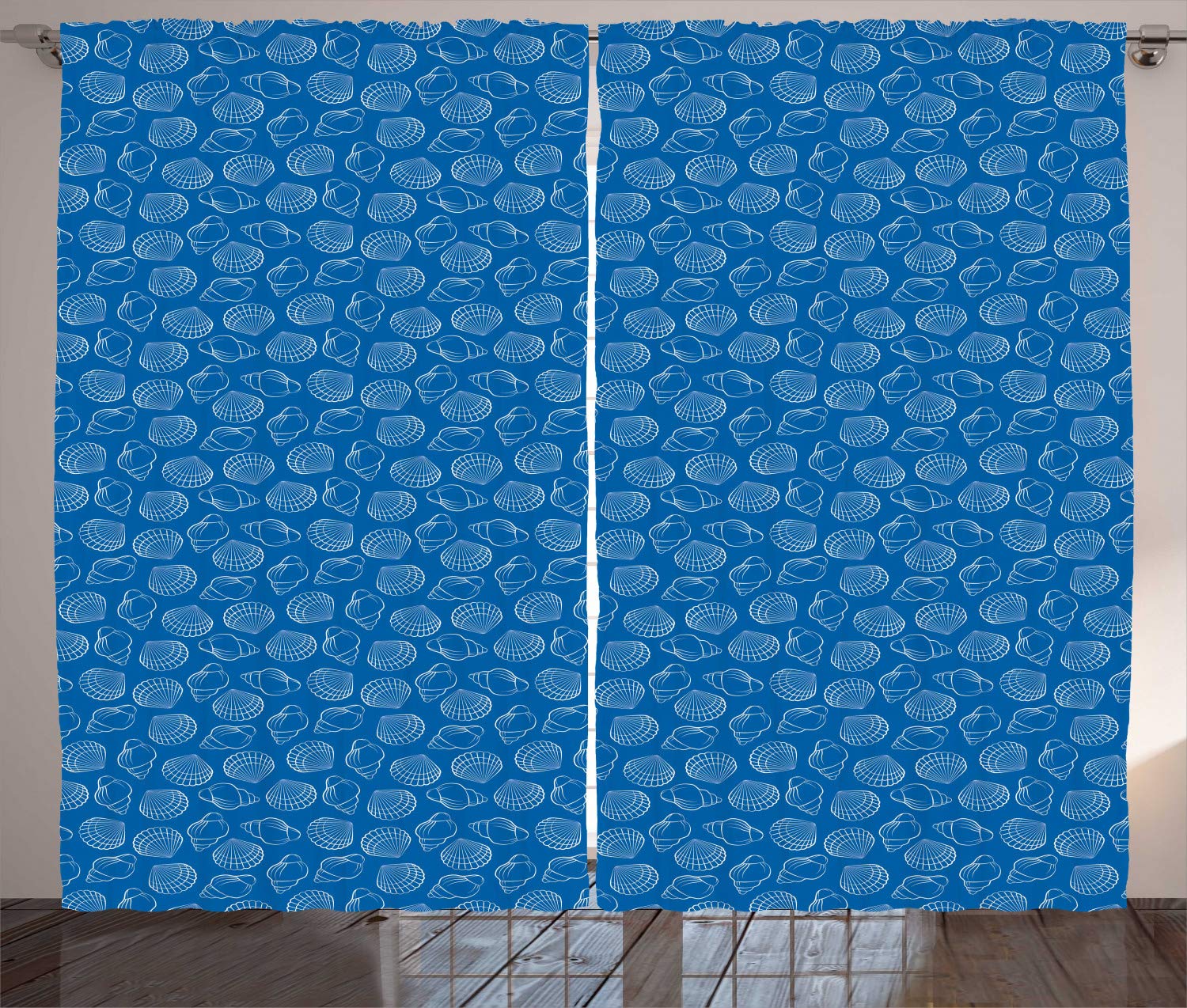 Ambesonne Seashell Curtains - Nautical Coastal Theme with Minimalist Shell Patterns, 2 Panel Set 108