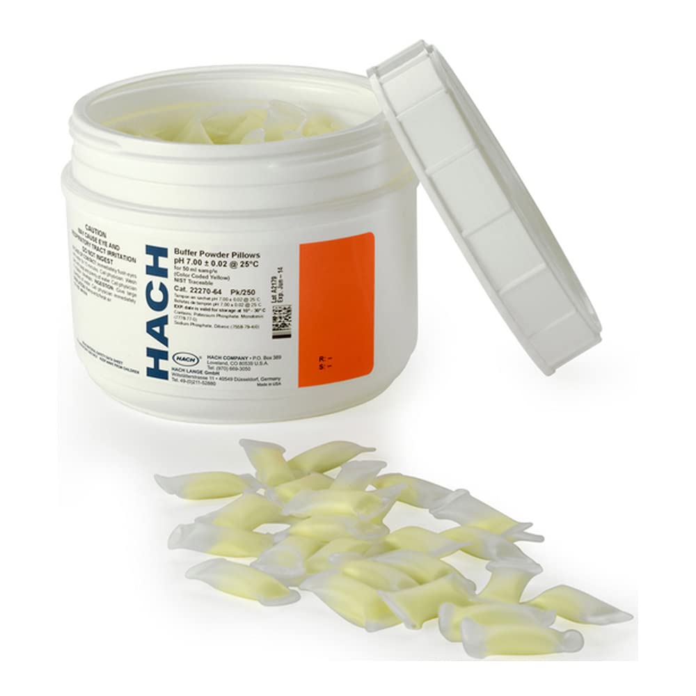 Hach 2227064 pH 7.00 Buffer Powder Pillows (NIST Certified) - 250 Pack, Color-Coded Yellow for Easy Identification | Ideal for Laboratory Water Testing, Calibration & Scientific Research