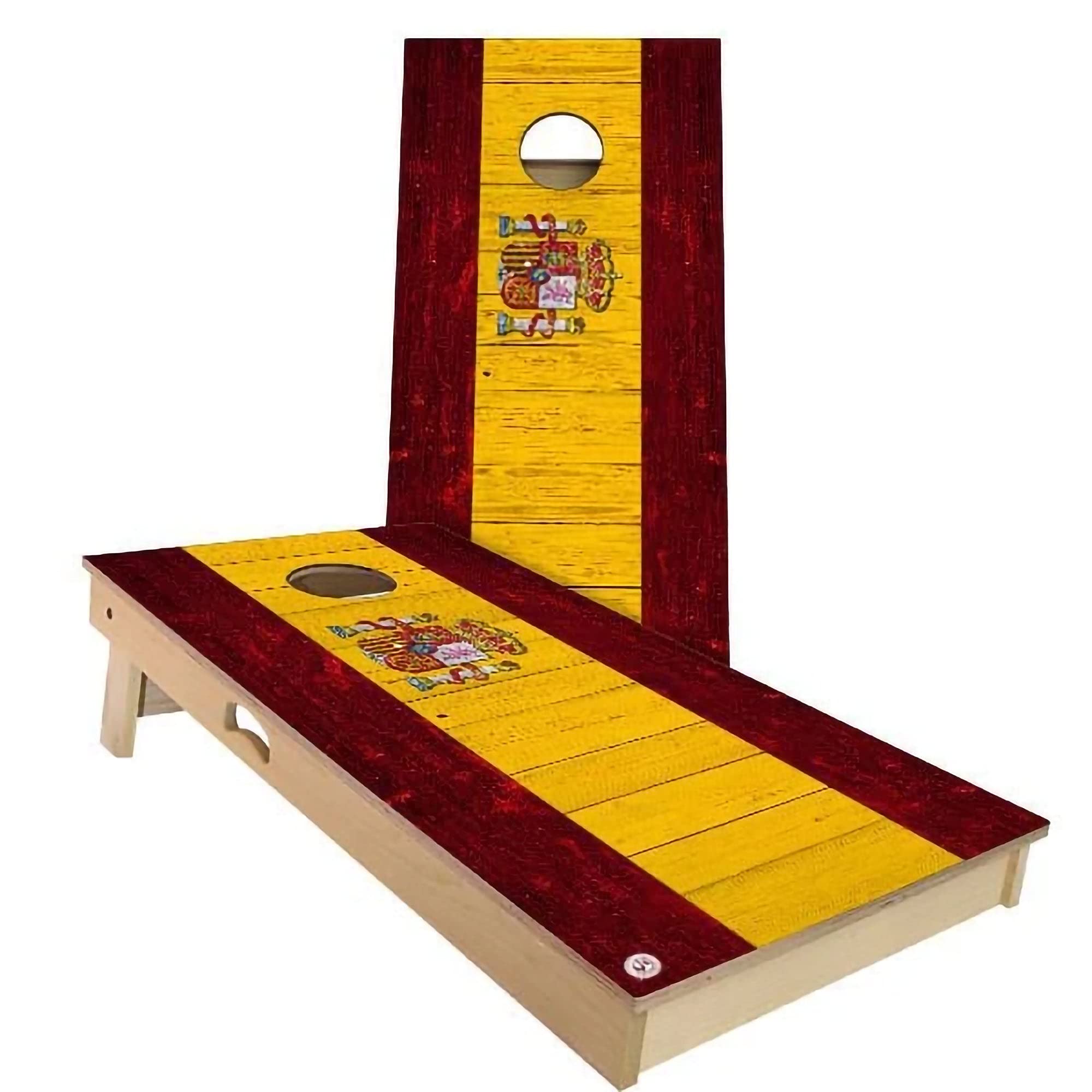 Skip's Garage Spain Flag Cornhole Board Set - 2 Boards & 8 Bags - Regulation Size Outdoor Bean Bag Toss Game for Backyard, Tailgating, and Parties