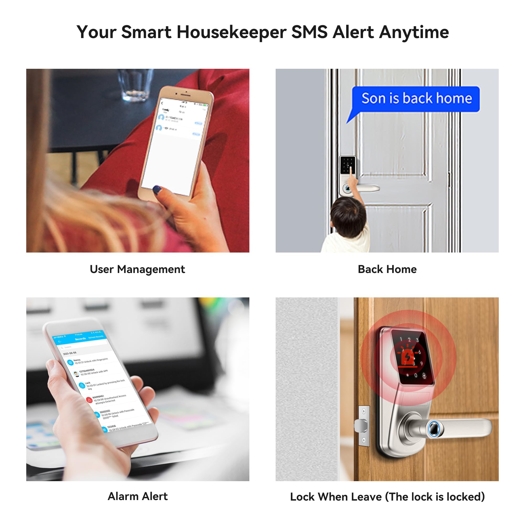Smart Door Lock with Fingerprint, Bluetooth & Key Card - Keyless Entry for Front Door, Office, Garage & Airbnb - Digital Door Lock with App Control & Handle for Enhanced Security & Convenience